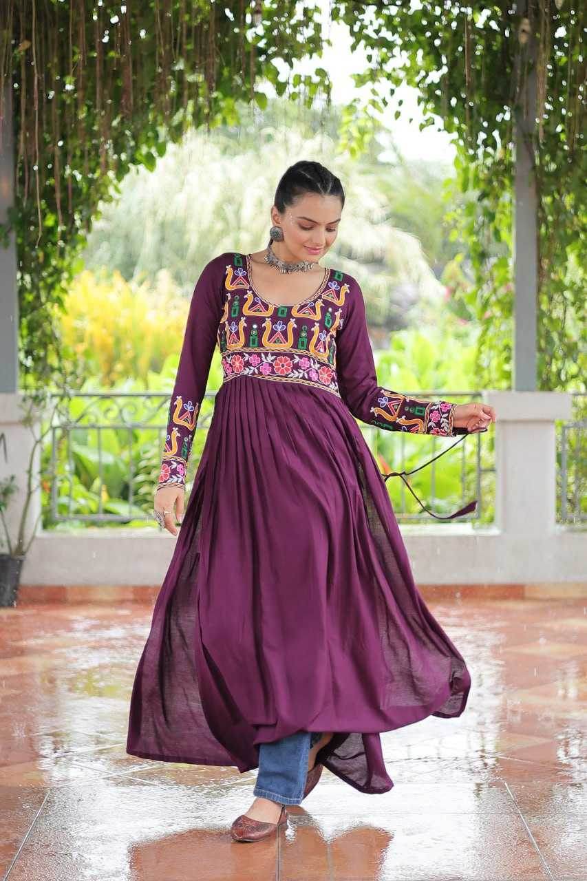 Reyon Cotton Long Embroidered Navratri Kurti - MYLUXURY LANE ENTERPRISE