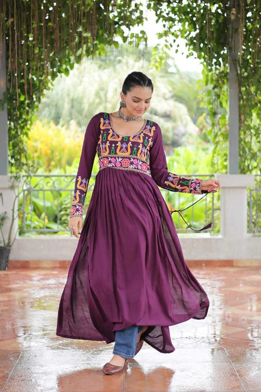 Reyon Cotton  Long Embroidered Navratri Kurti