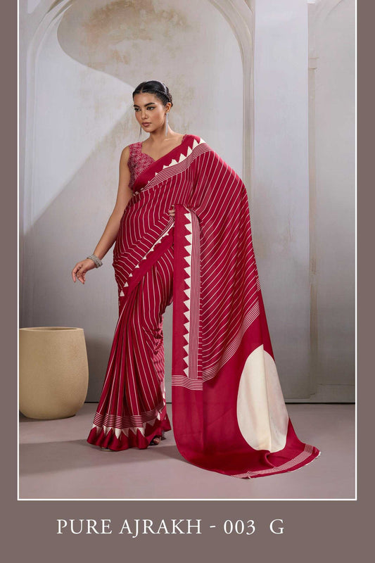 Satin  Ajrakh Sarees