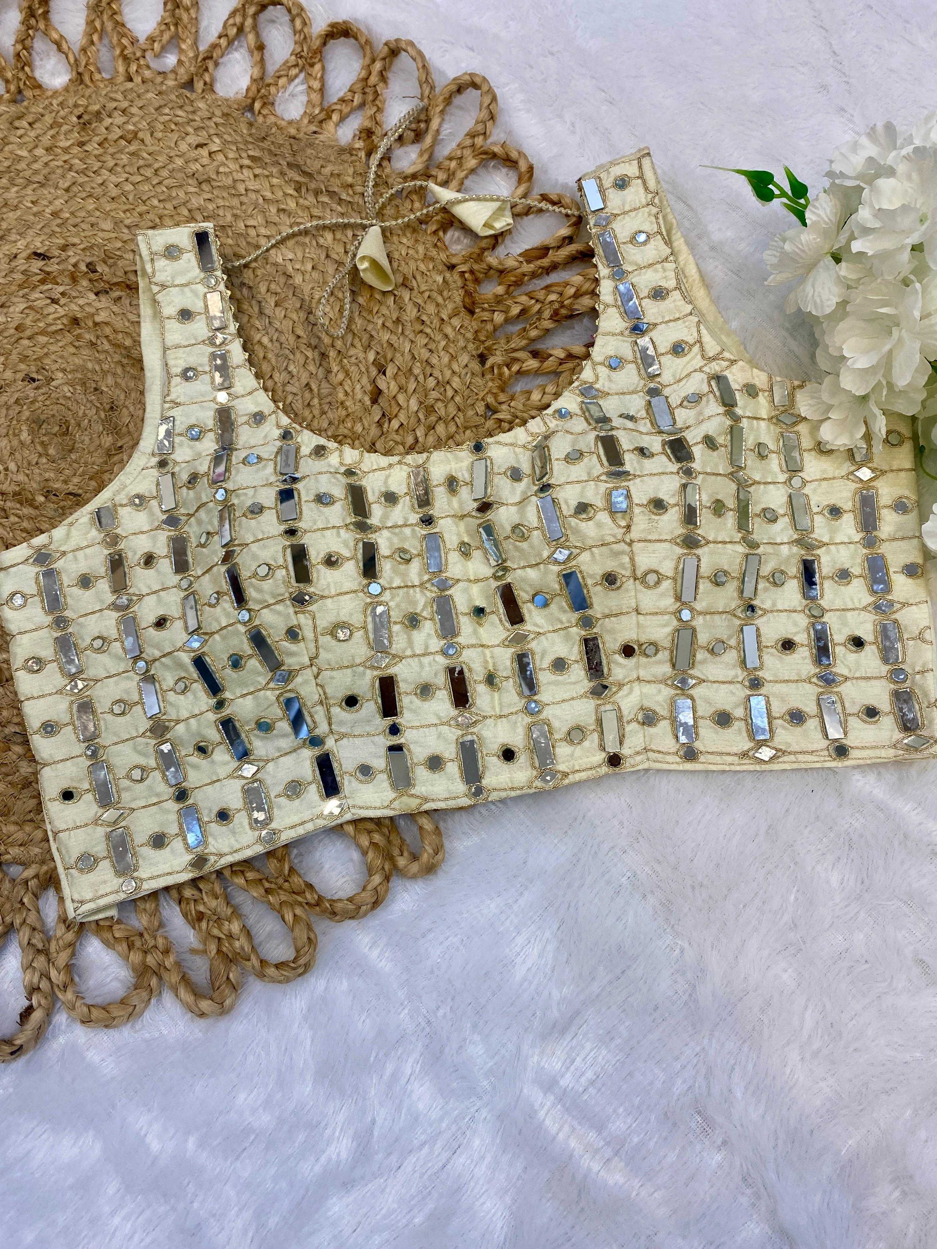 Satin Mirror Work Saree