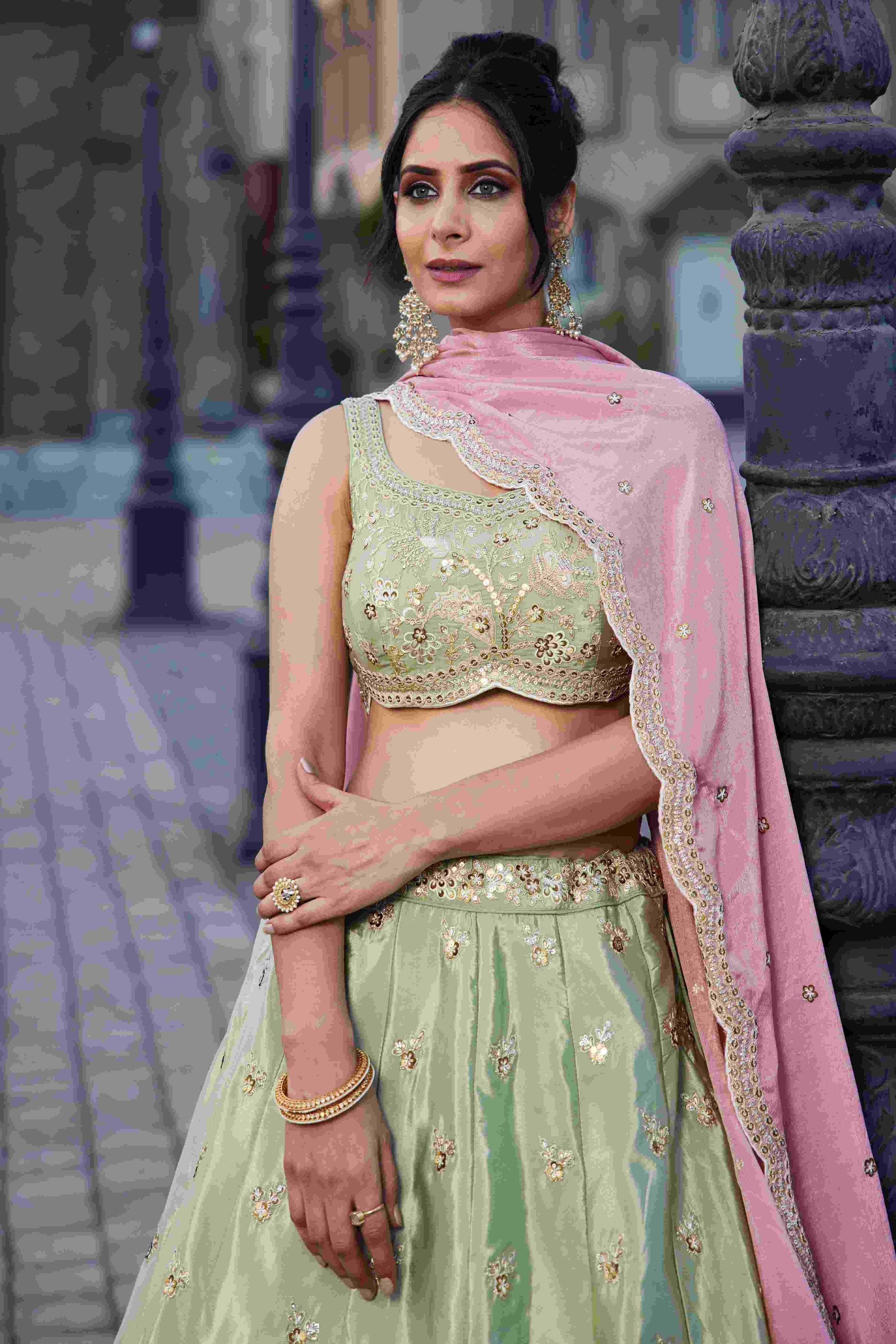 Designer Wedding Lehenga in Satin With Exquisite Embroidery - MYLUXURY LANE ENTERPRISE
