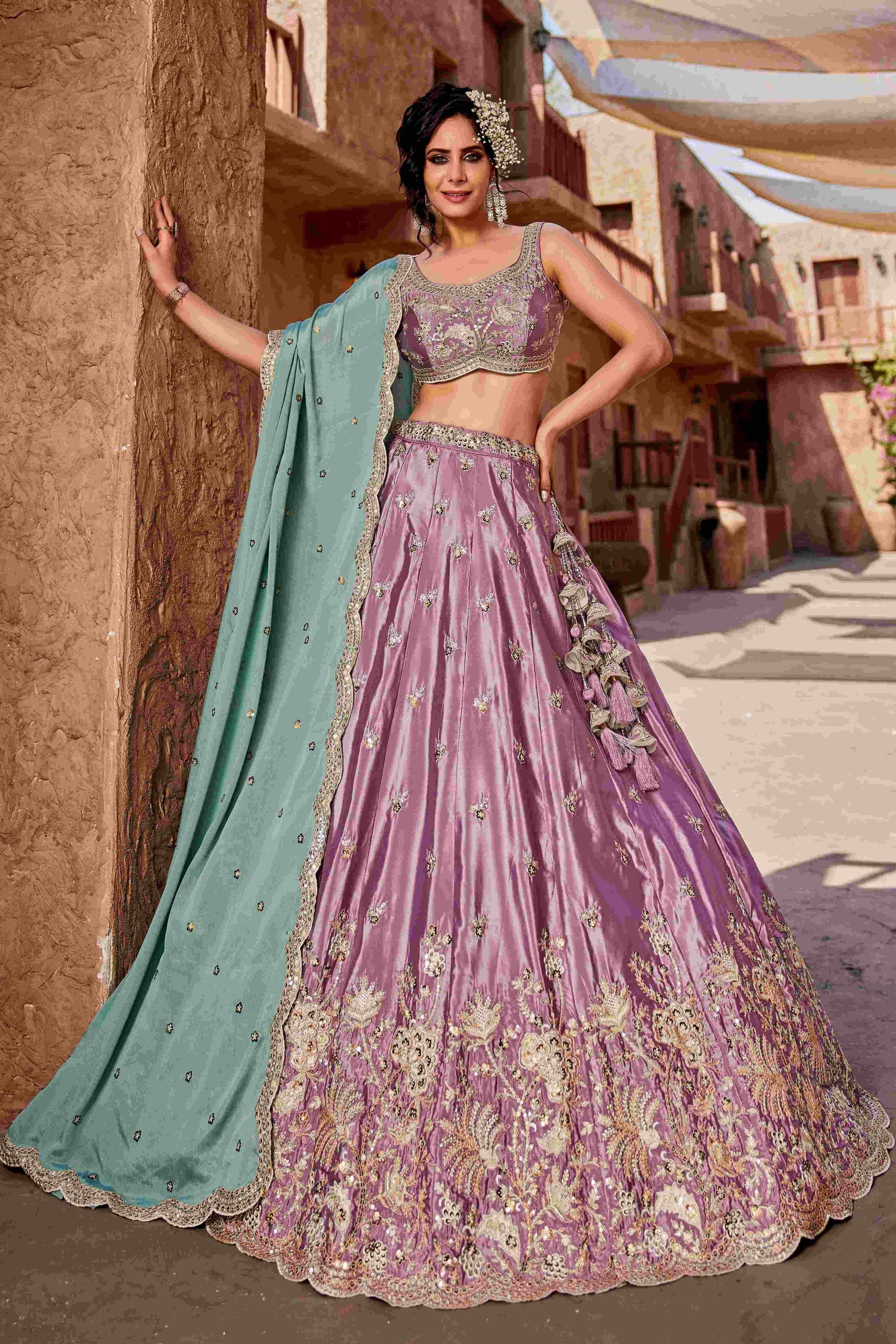 Designer Wedding Lehenga in Satin With Exquisite Embroidery - MYLUXURY LANE ENTERPRISE
