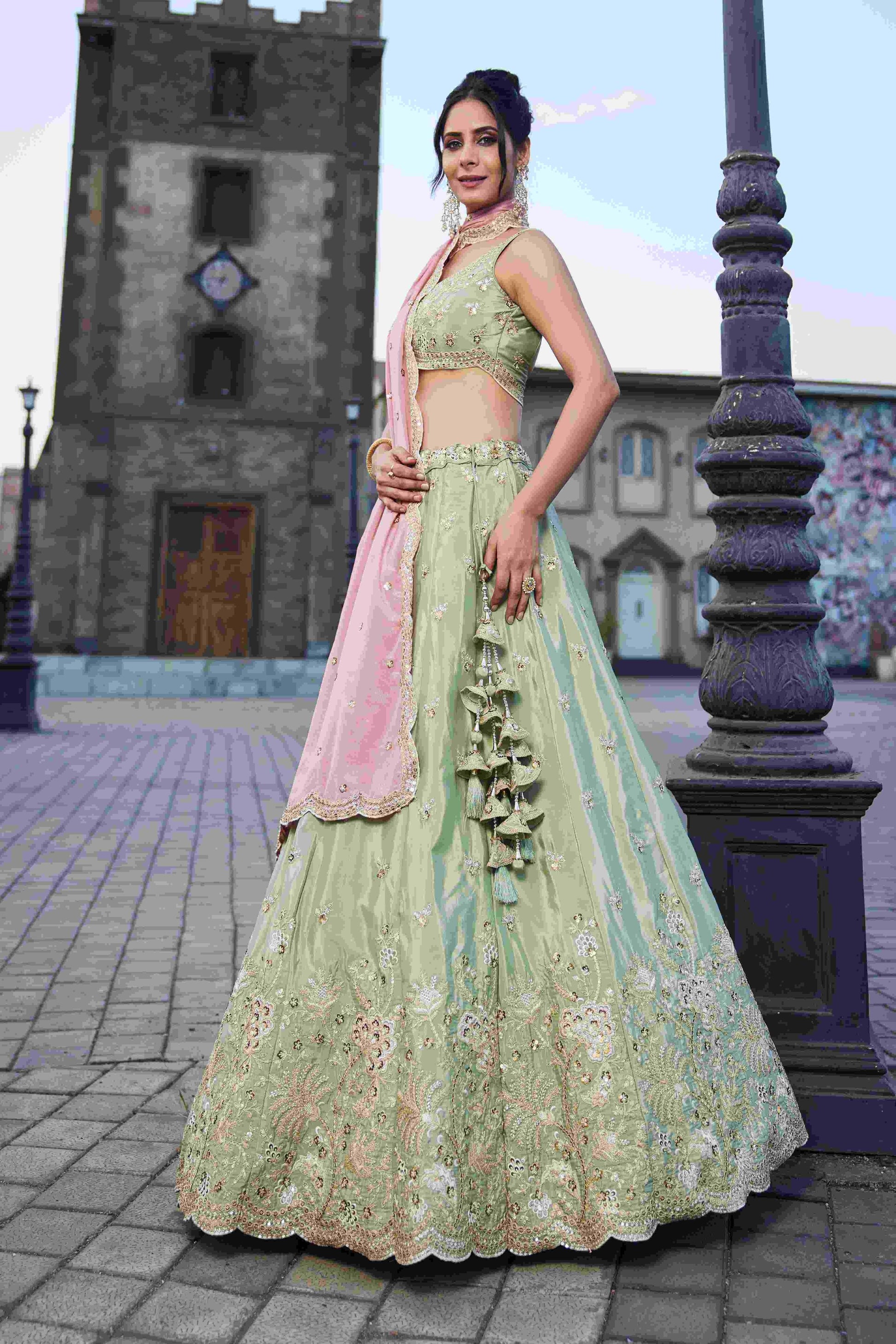 Designer Wedding Lehenga in Satin With Exquisite Embroidery - MYLUXURY LANE ENTERPRISE