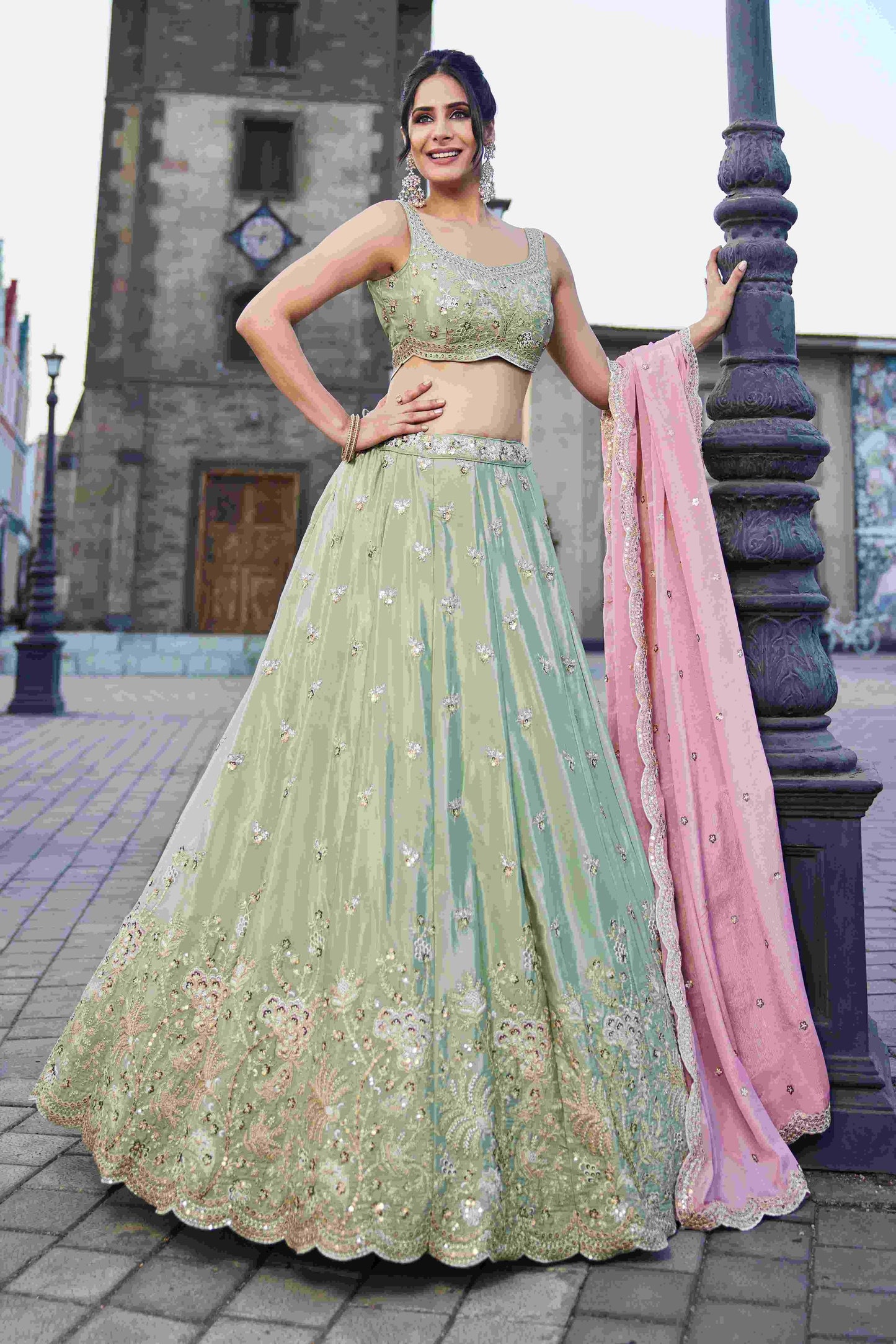 Designer Wedding Lehenga in Satin With Exquisite Embroidery - MYLUXURY LANE ENTERPRISE