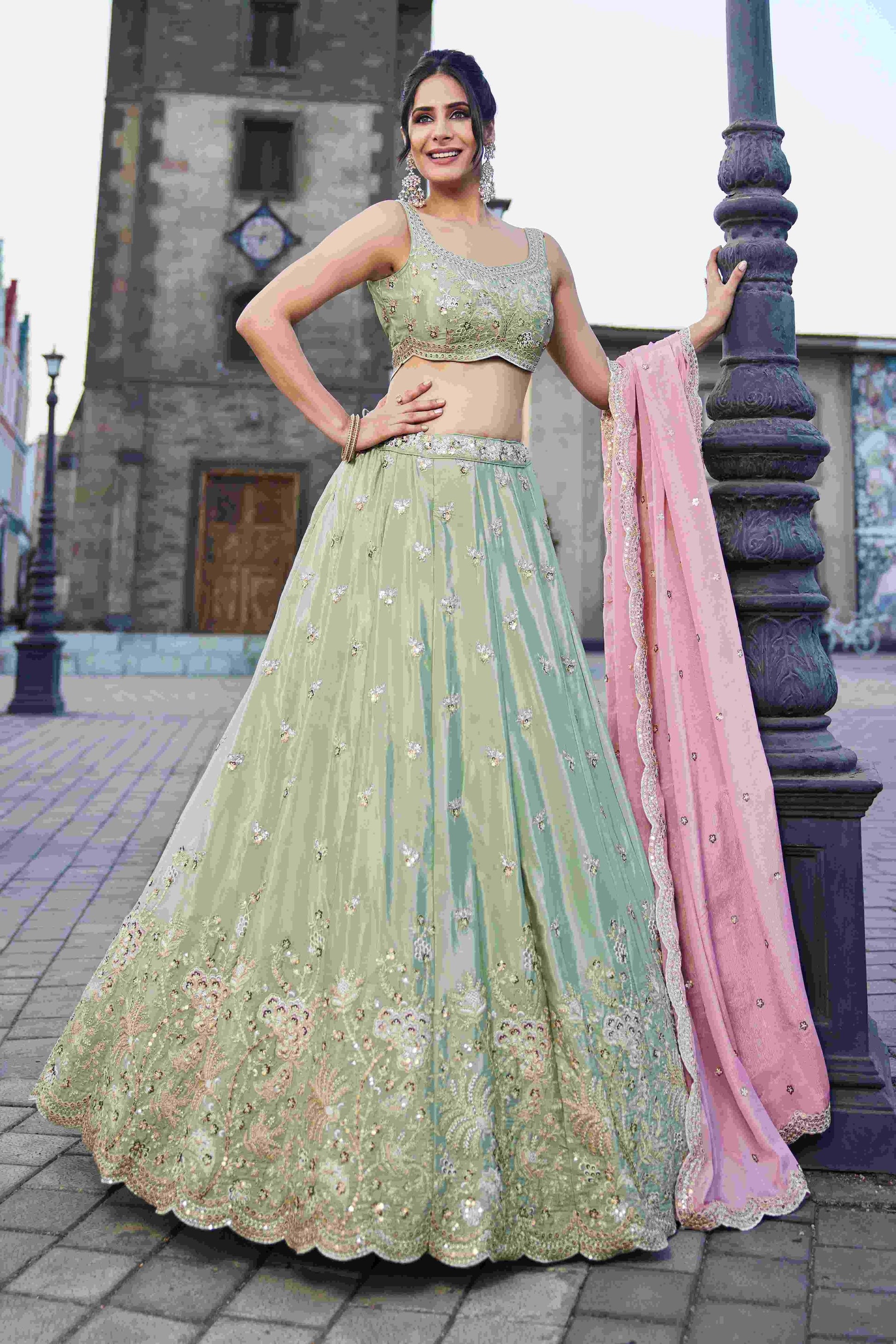 Designer Wedding Lehenga in Satin With Exquisite Embroidery - MYLUXURY LANE ENTERPRISE