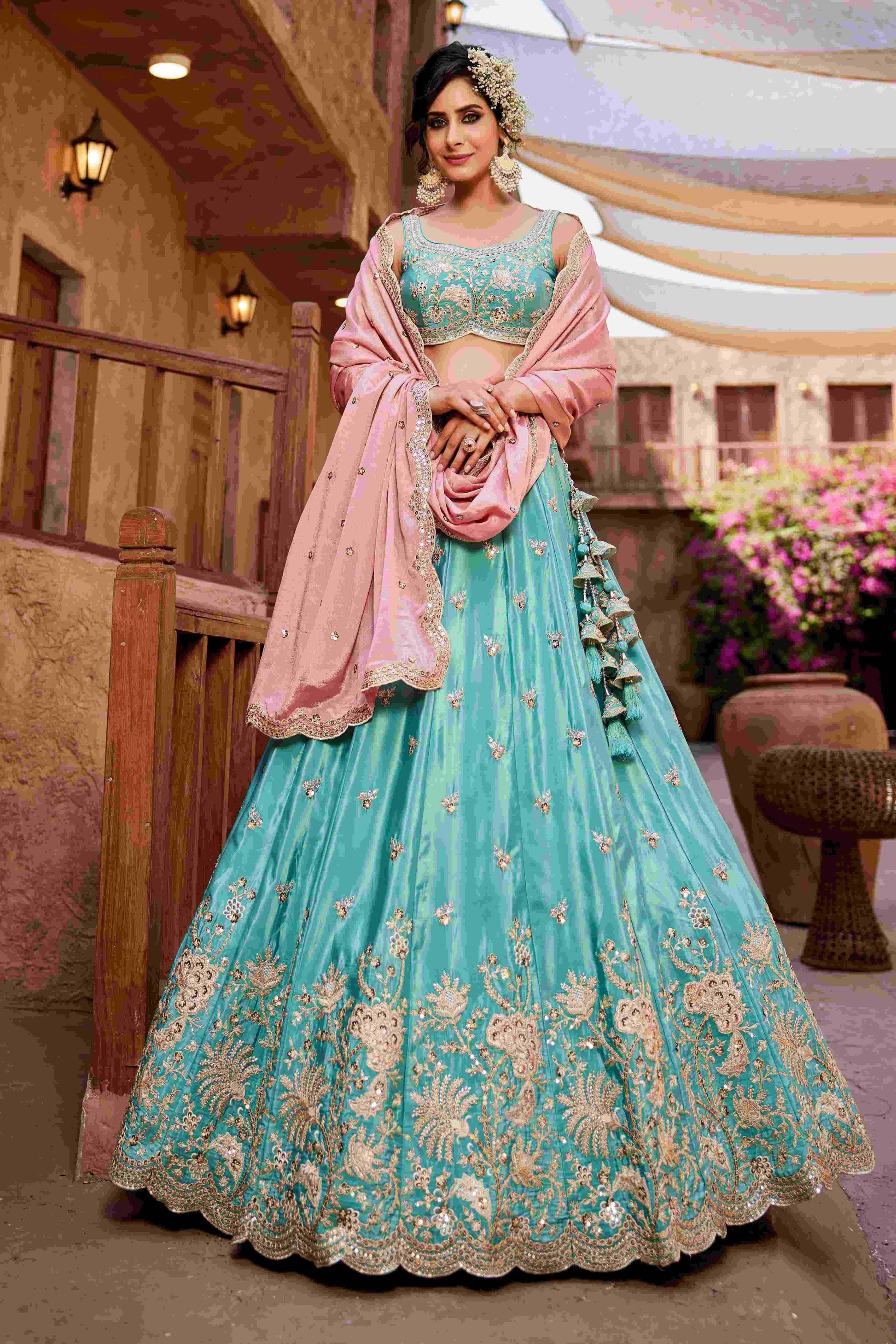 Designer Wedding Lehenga in Satin With Exquisite Embroidery - MYLUXURY LANE ENTERPRISE