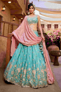 Designer Wedding Lehenga in Satin With Exquisite Embroidery - MYLUXURY LANE ENTERPRISE