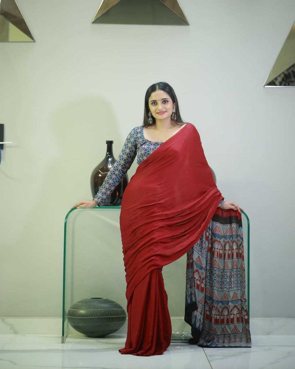 Satin Ajrakh Satin Sarees - MYLUXURY LANE ENTERPRISE