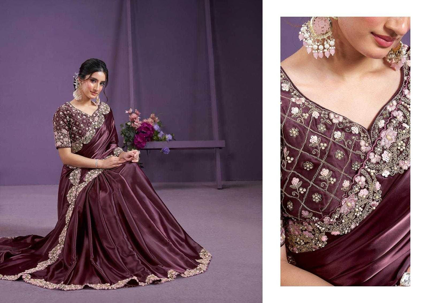 Satin Silk Designer Saree - MYLUXURY LANE ENTERPRISE