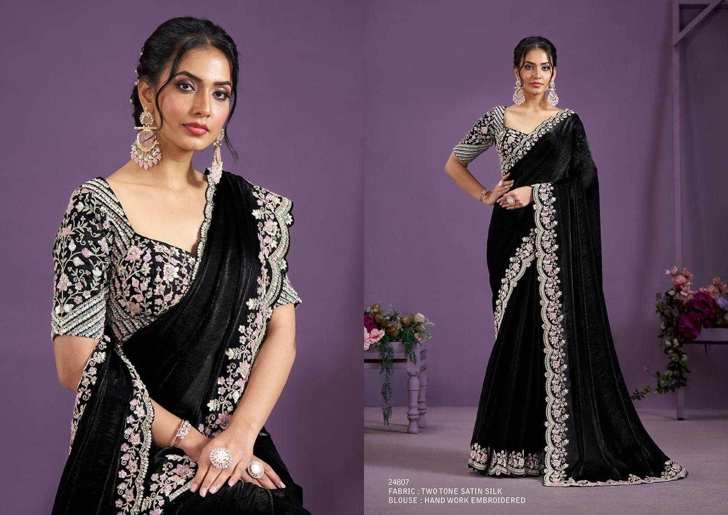Satin Silk Designer Saree - MYLUXURY LANE ENTERPRISE