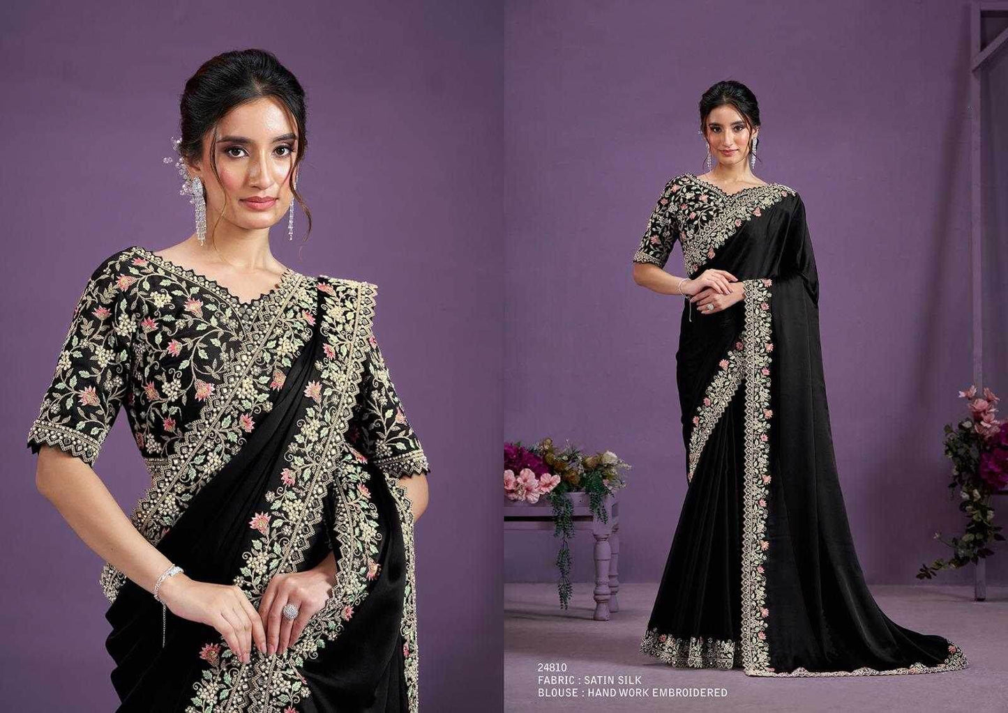 Satin Silk Designer Saree - MYLUXURY LANE ENTERPRISE