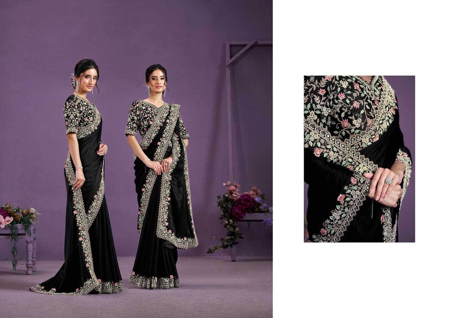 Satin Silk Designer Saree - MYLUXURY LANE ENTERPRISE