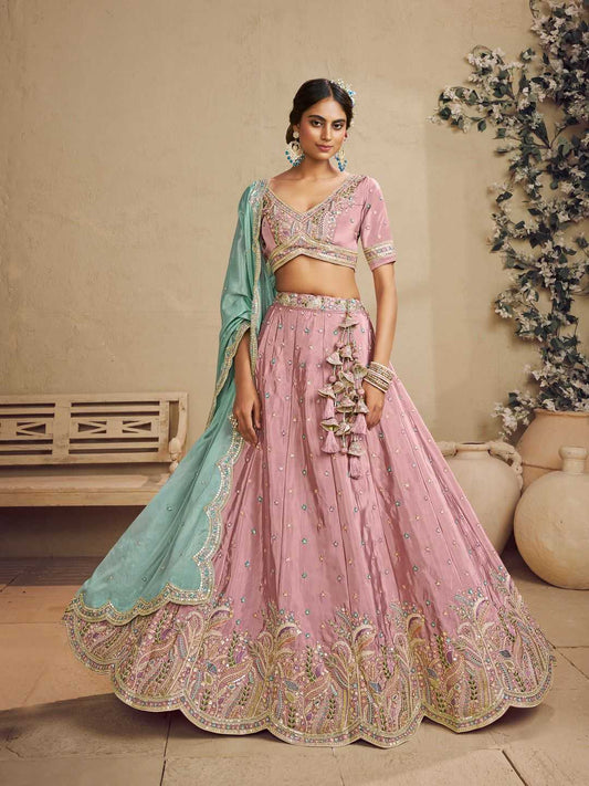Satin Silk  Designer Pink Lehenga