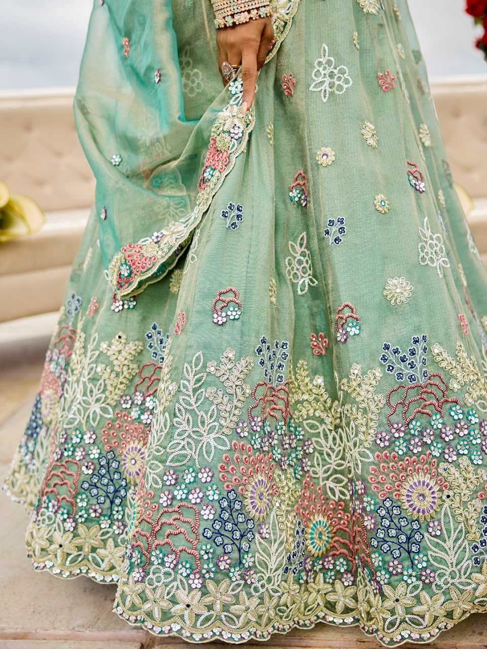 Satin Silk Embroidered Lehenga