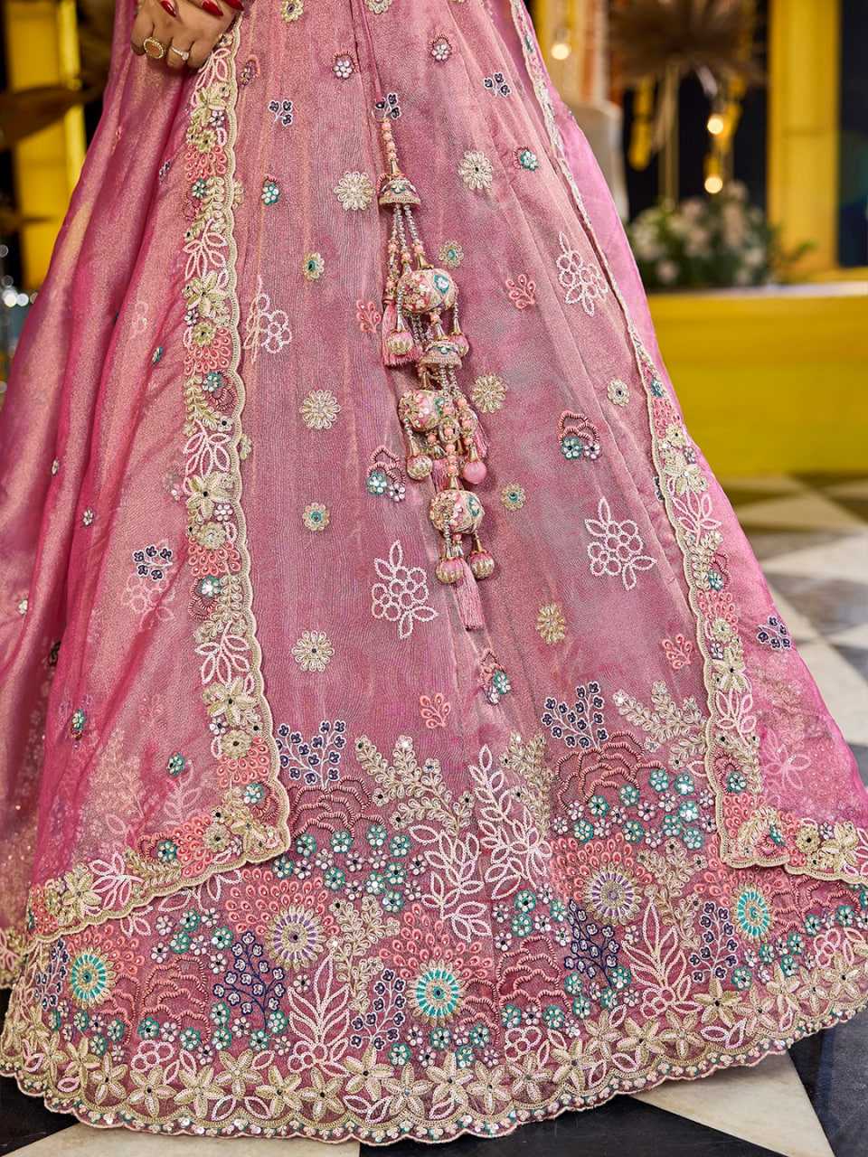 Satin Silk Embroidered Lehenga