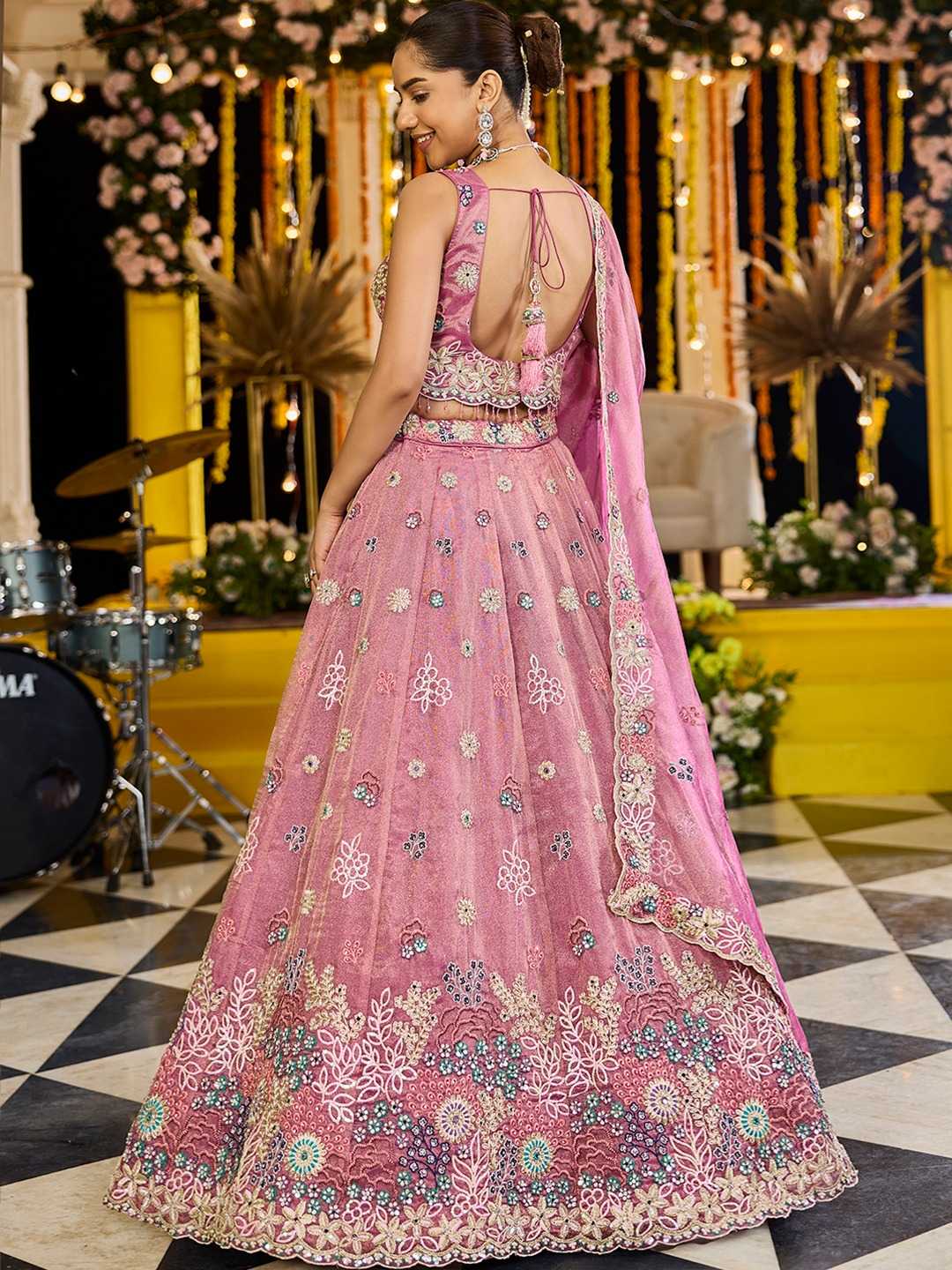 Satin Silk Embroidered Lehenga