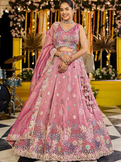 Satin Silk Embroidered Lehenga