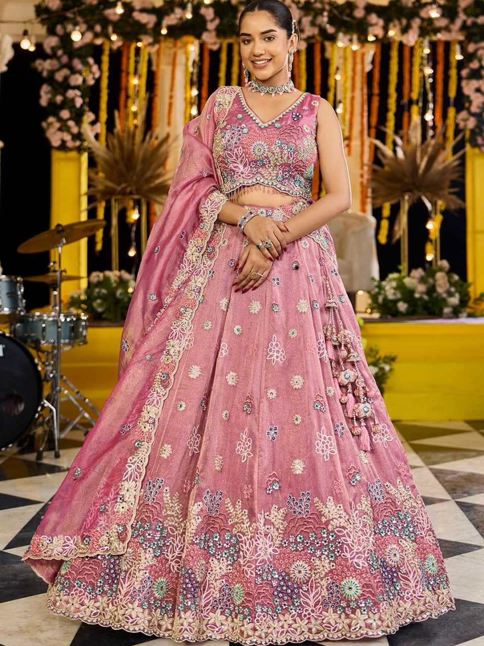 Satin Silk Embroidered Lehenga