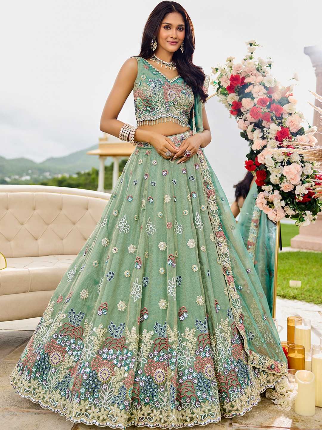 Satin Silk Embroidered Lehenga