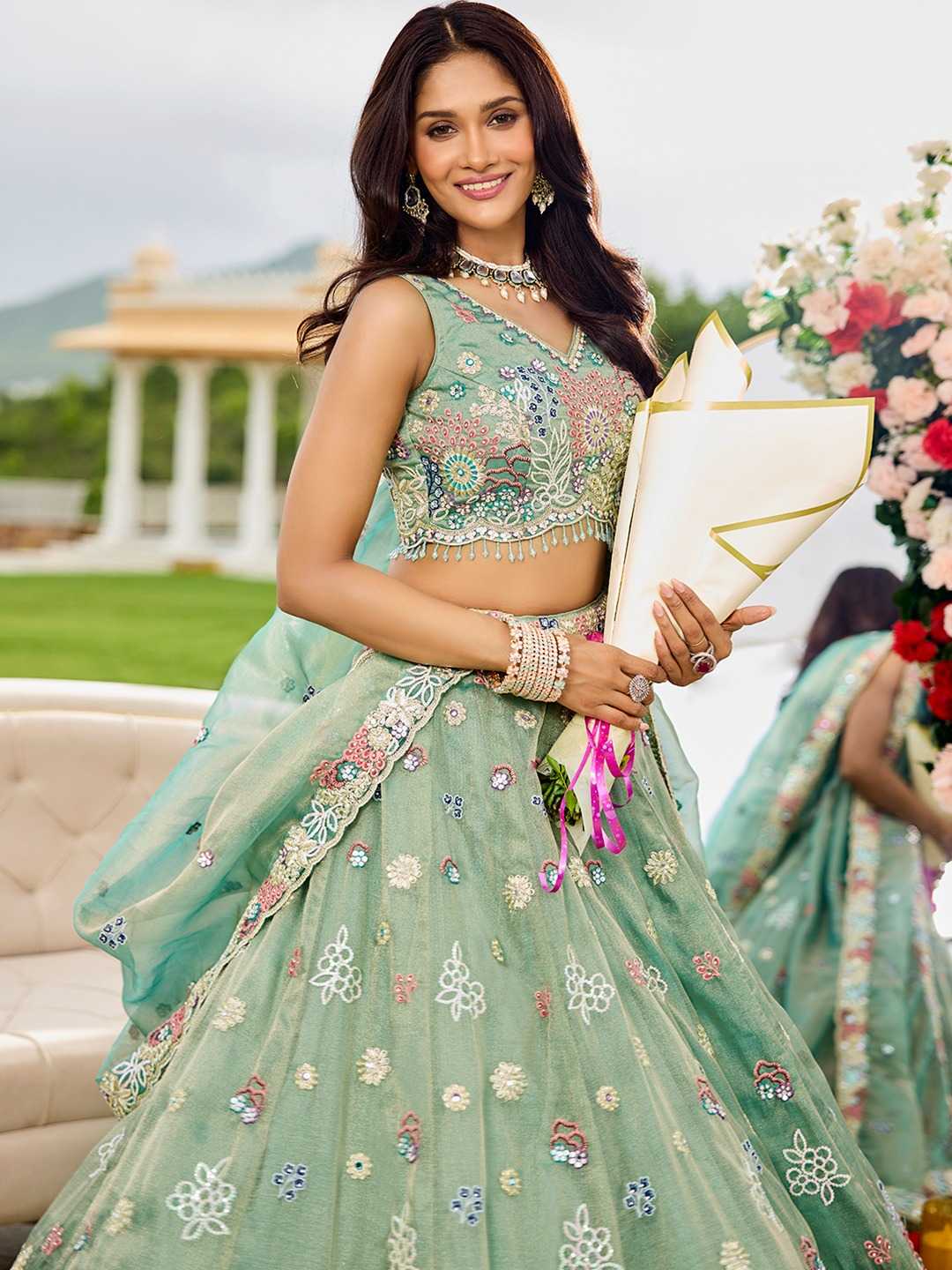 Satin Silk Embroidered Lehenga