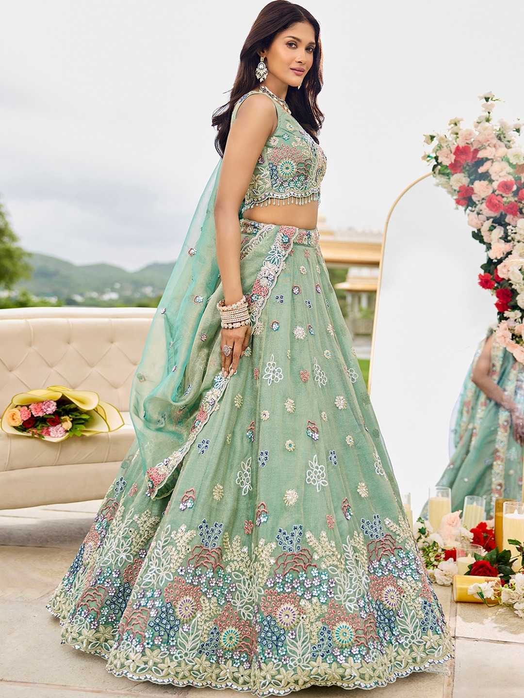 Satin Silk Embroidered Lehenga
