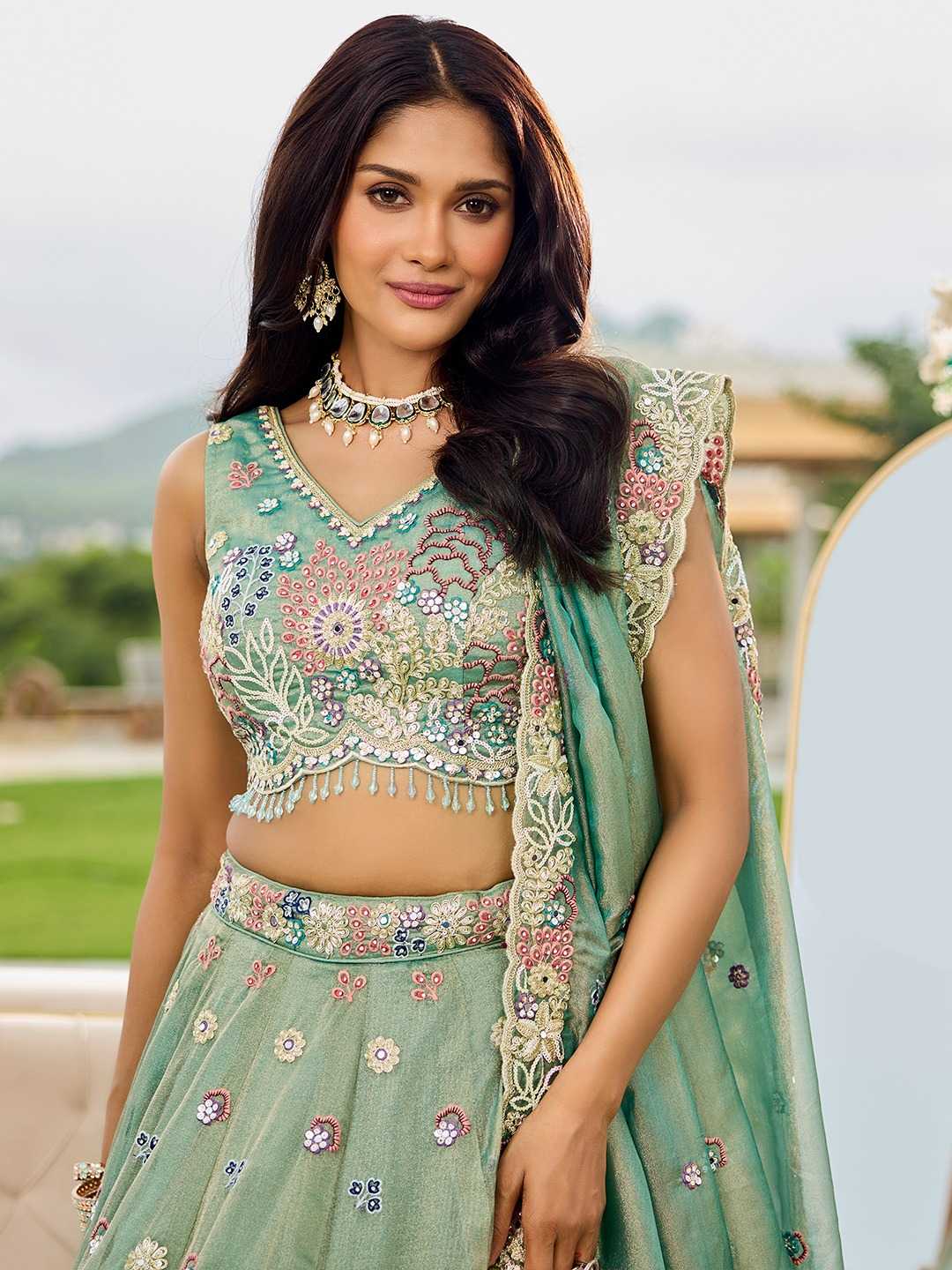 Satin Silk Embroidered Lehenga