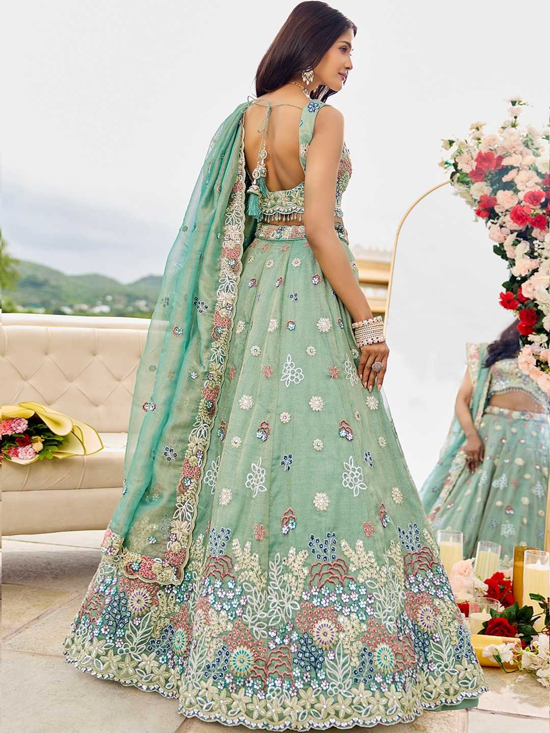 Satin Silk Embroidered Lehenga
