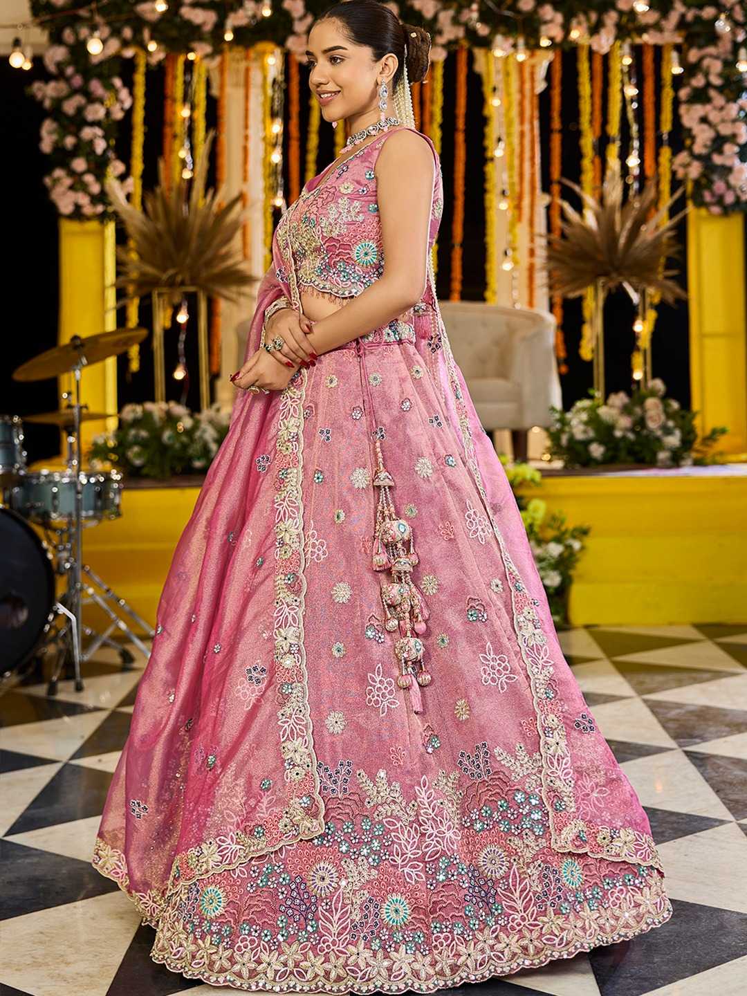 Satin Silk Embroidered Lehenga