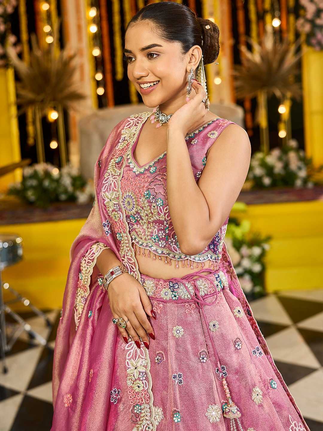 Satin Silk Embroidered Lehenga