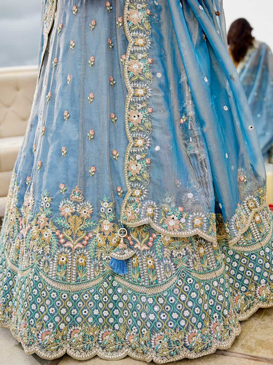 Satin Silk  Embroidered Lehenga