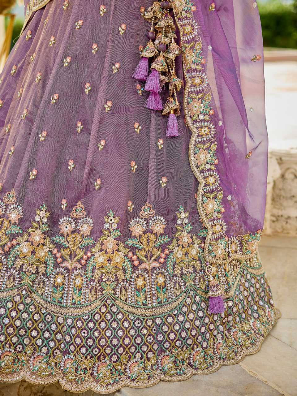 Satin Silk  Embroidered Lehenga