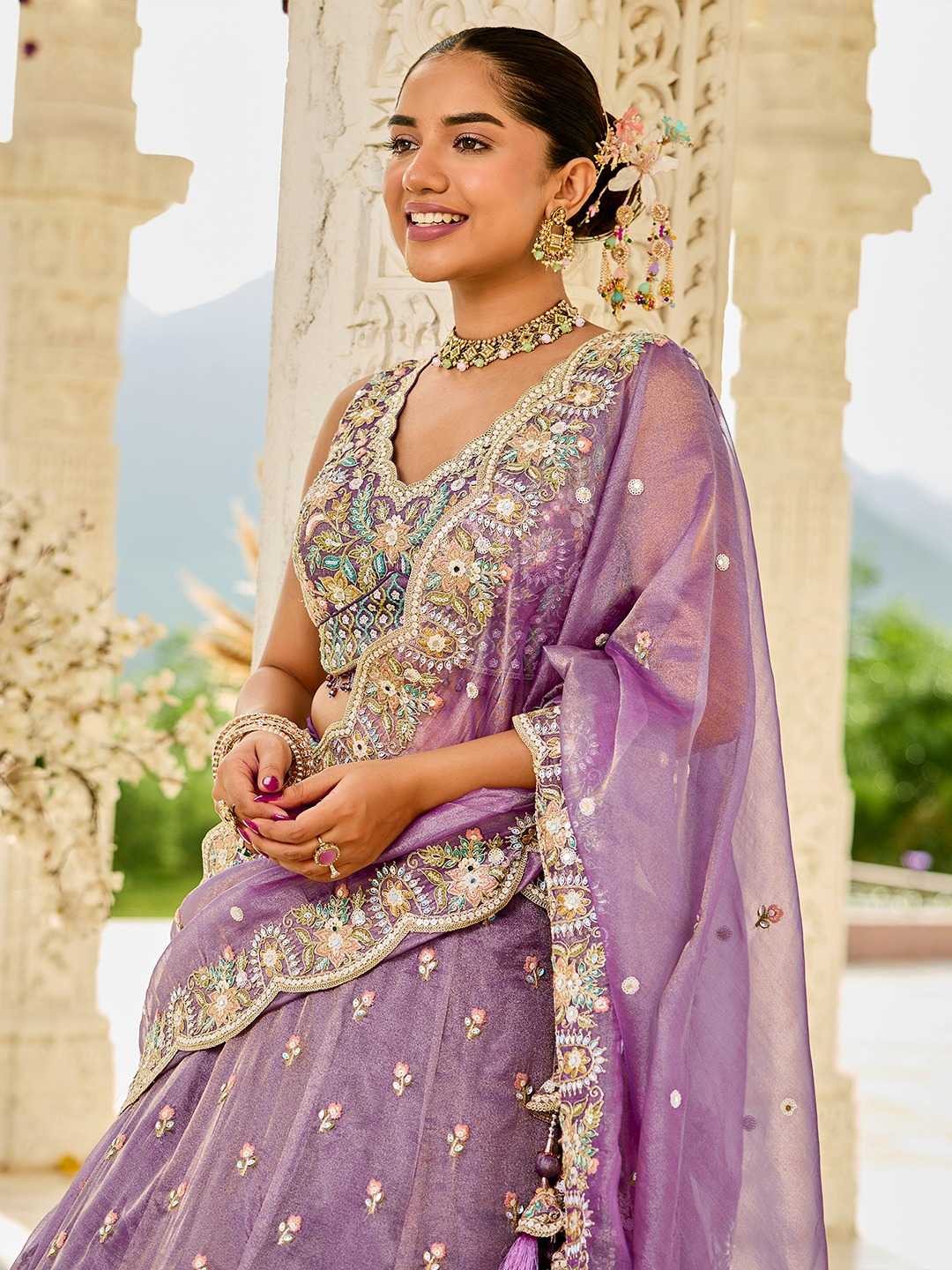 Satin Silk  Embroidered Lehenga