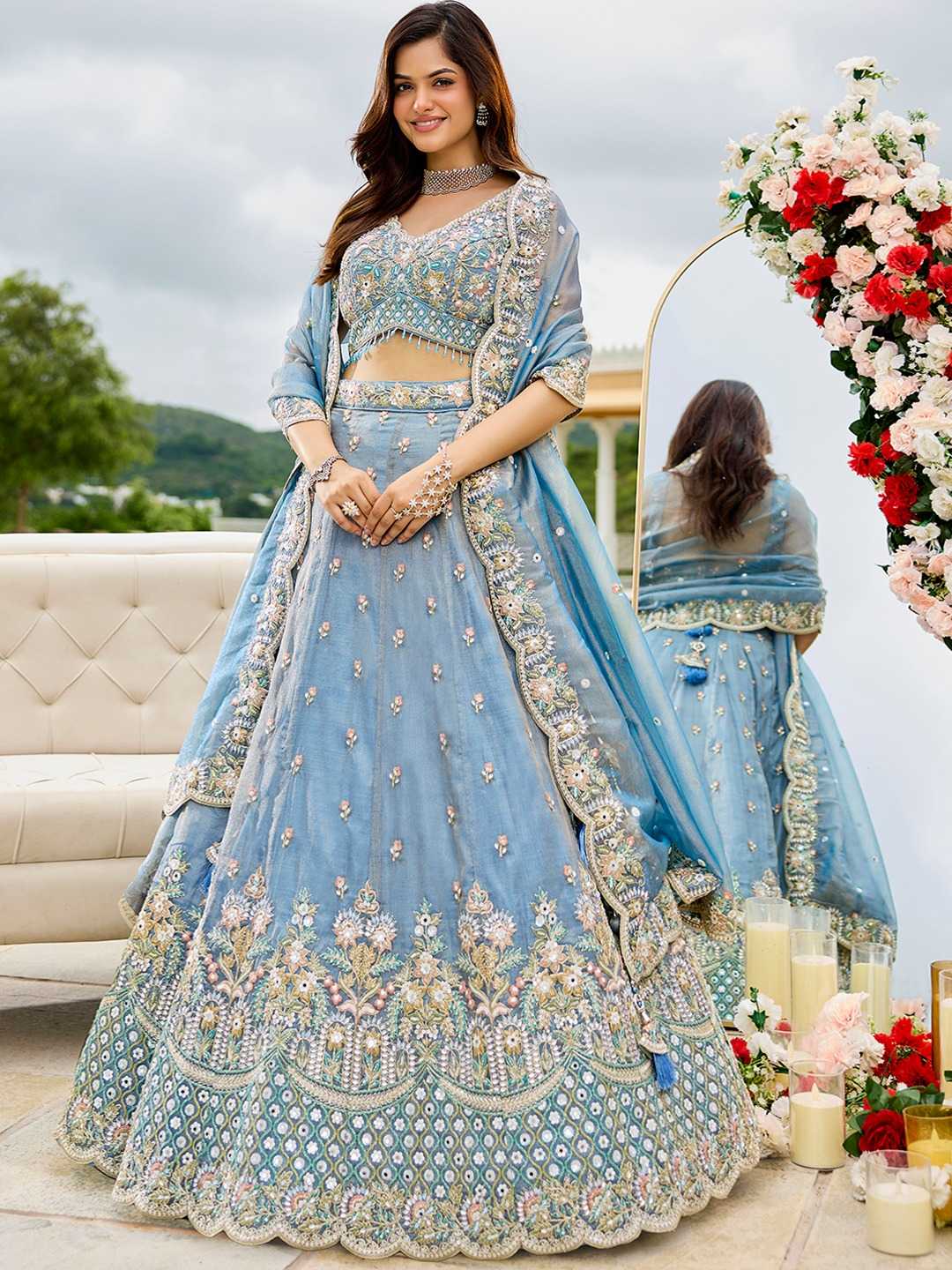 Satin Silk  Embroidered Lehenga