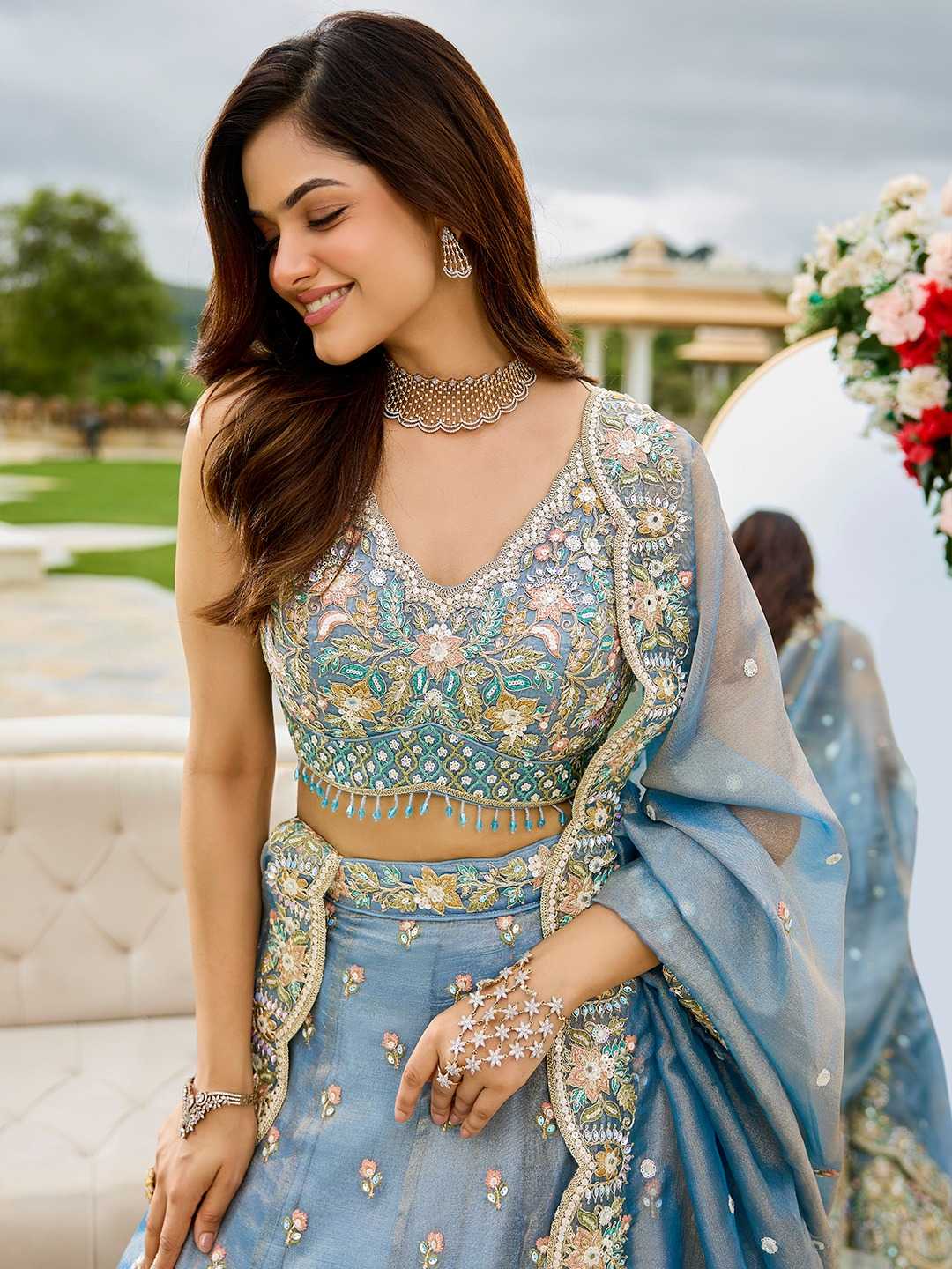 Satin Silk  Embroidered Lehenga