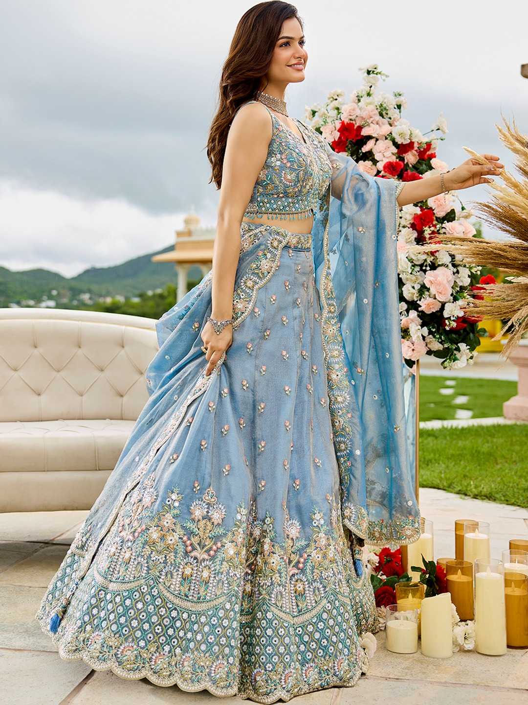 Satin Silk  Embroidered Lehenga