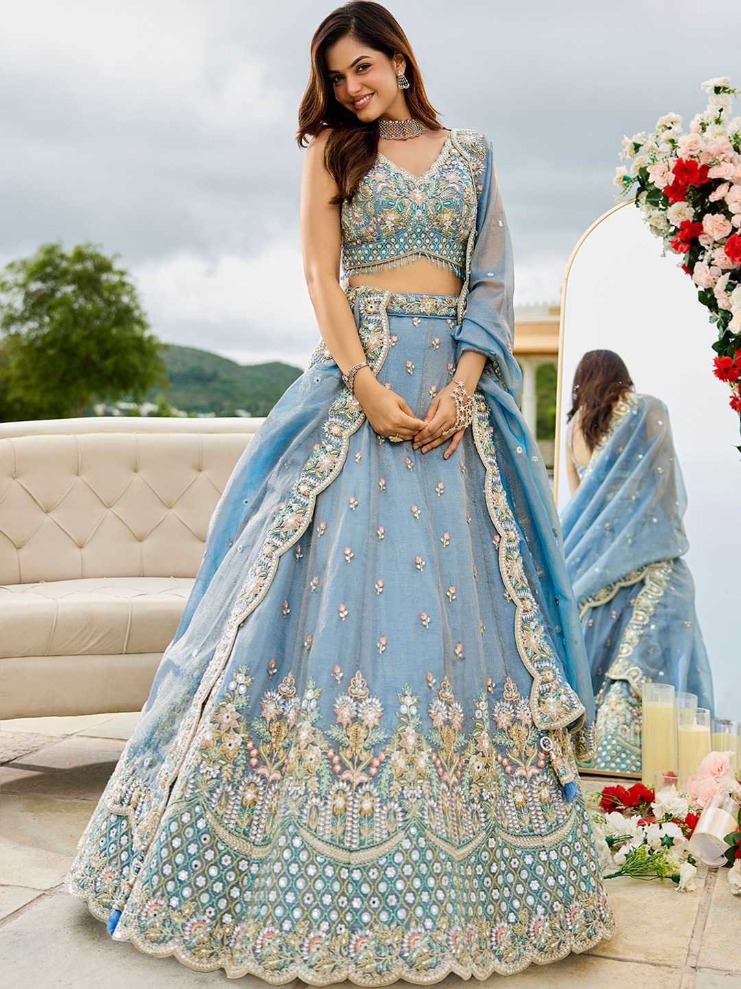 Satin Silk  Embroidered Lehenga