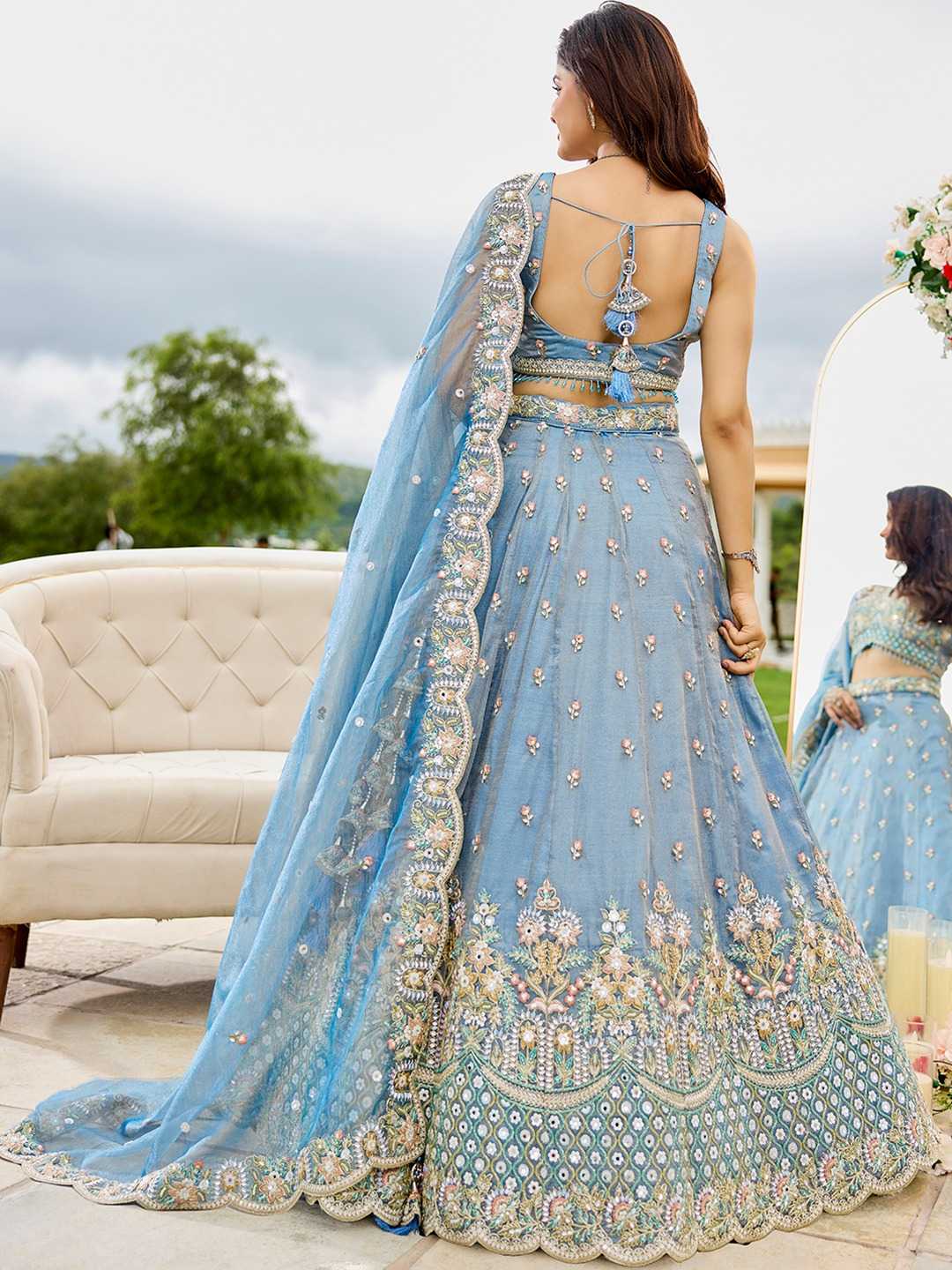 Satin Silk  Embroidered Lehenga
