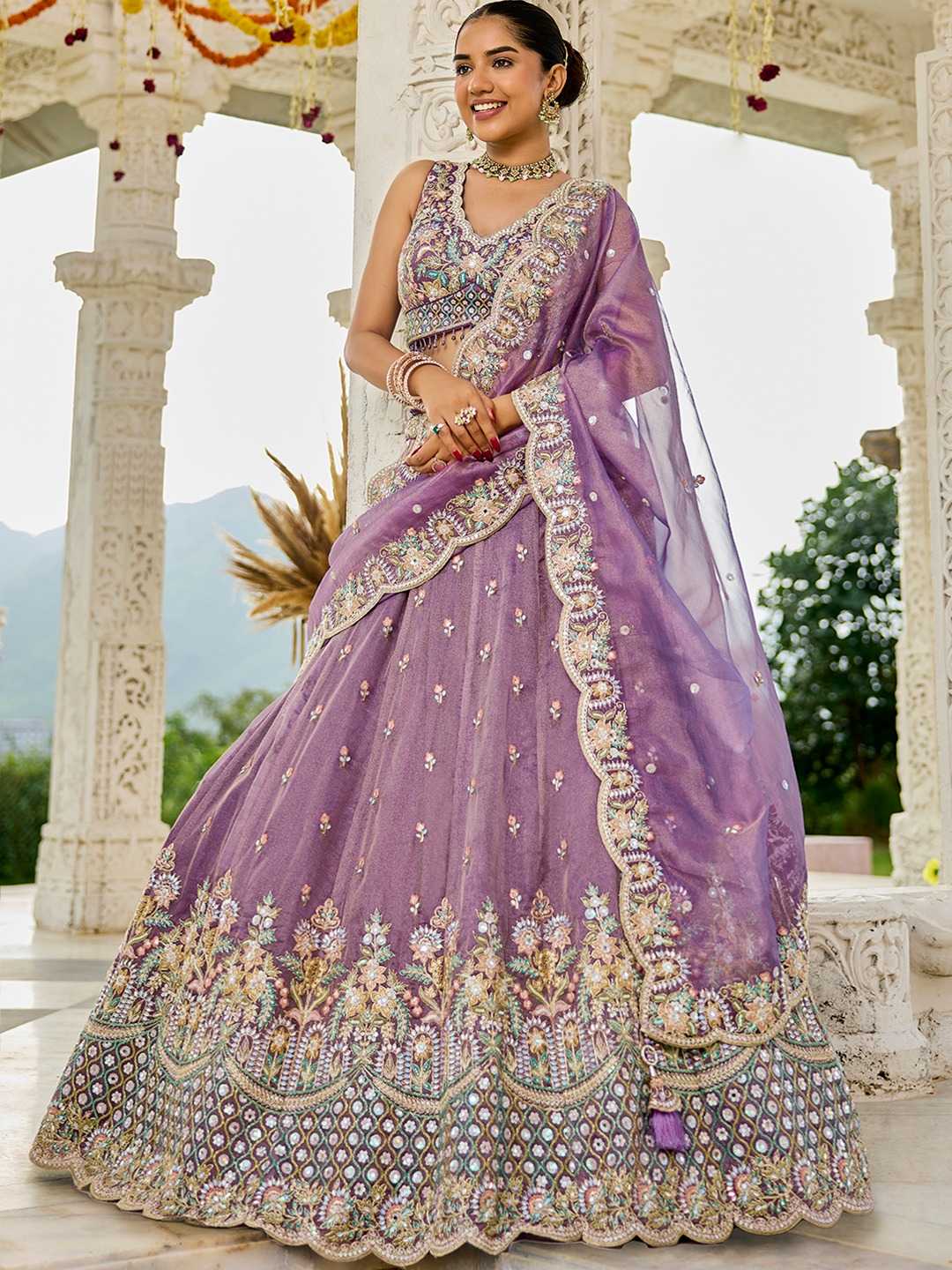 Satin Silk  Embroidered Lehenga