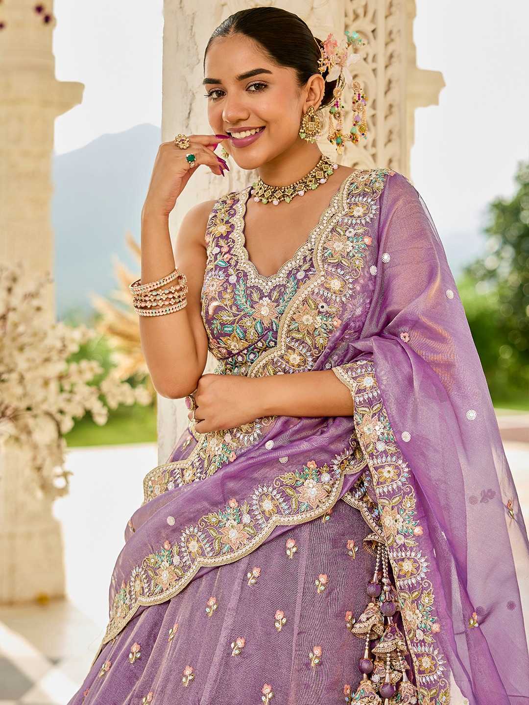 Satin Silk  Embroidered Lehenga
