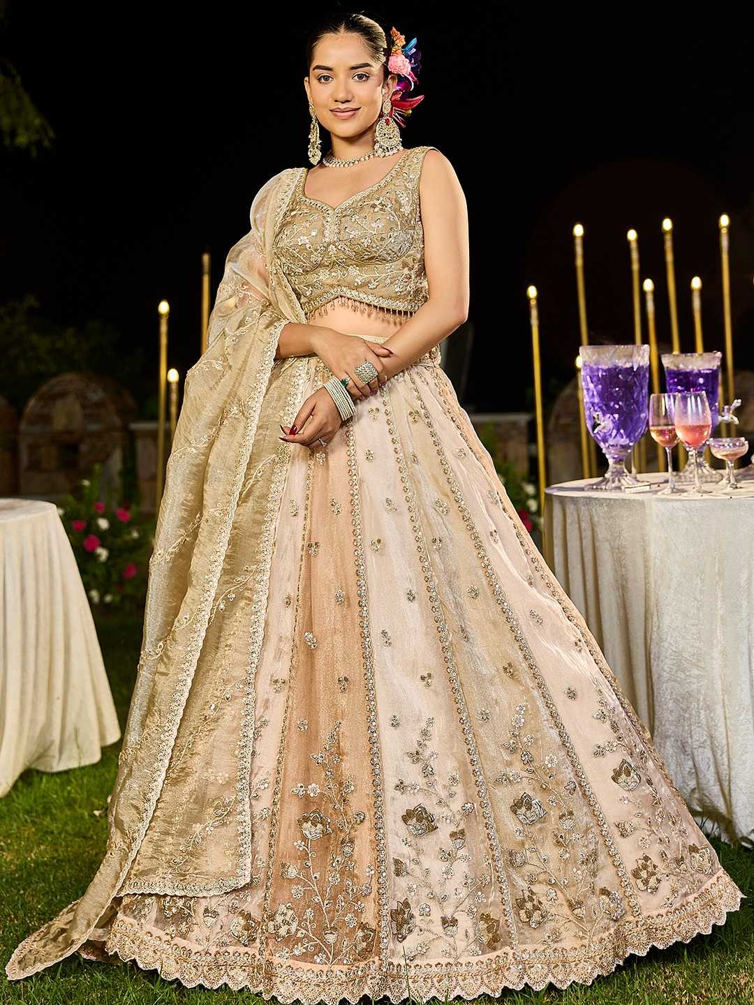 Satin Silk  Embroidered Sequins Lehenga
