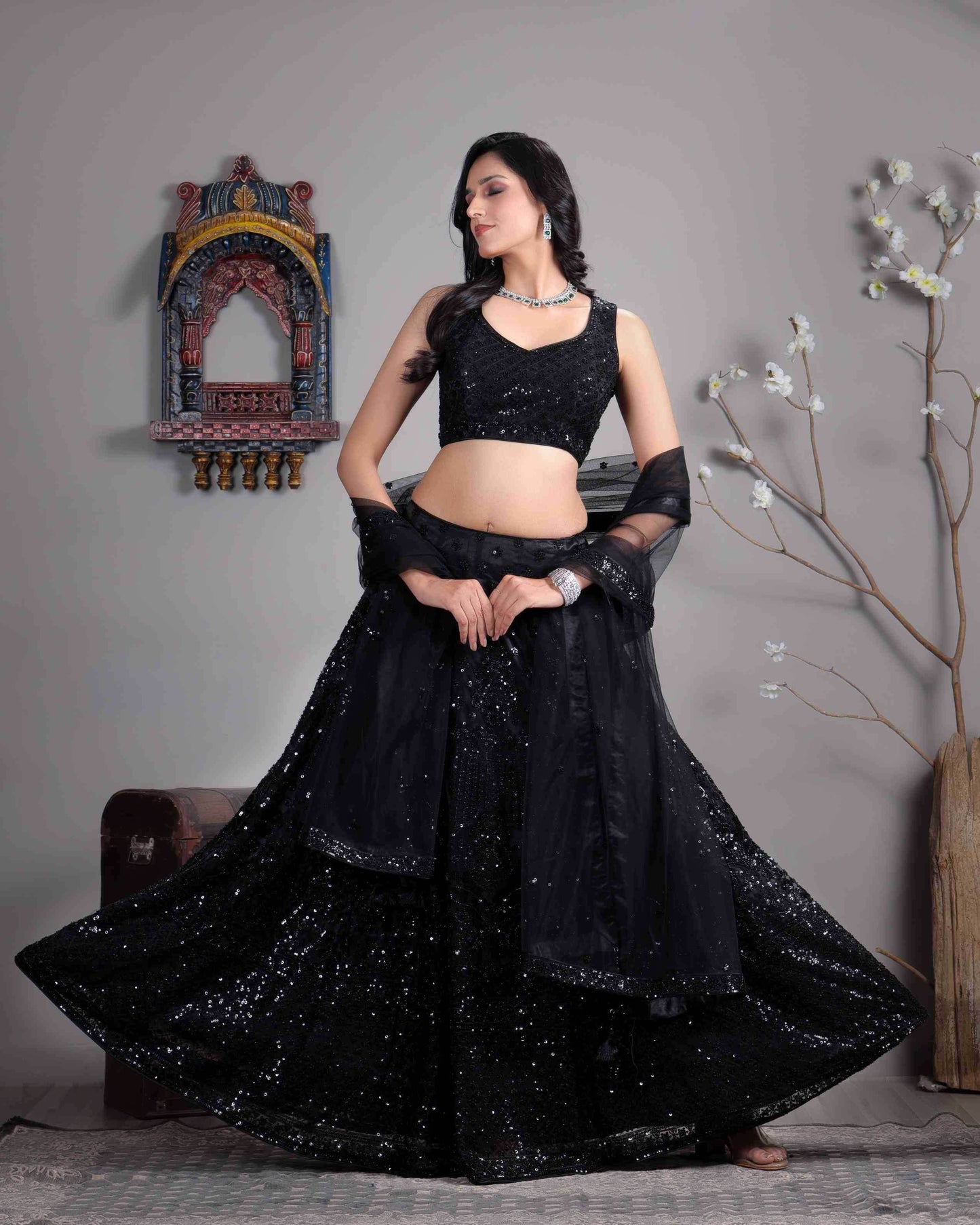 Elegant Satin Silk Sangeet Lehenga for Festive Occasions - MYLUXURY LANE ENTERPRISE