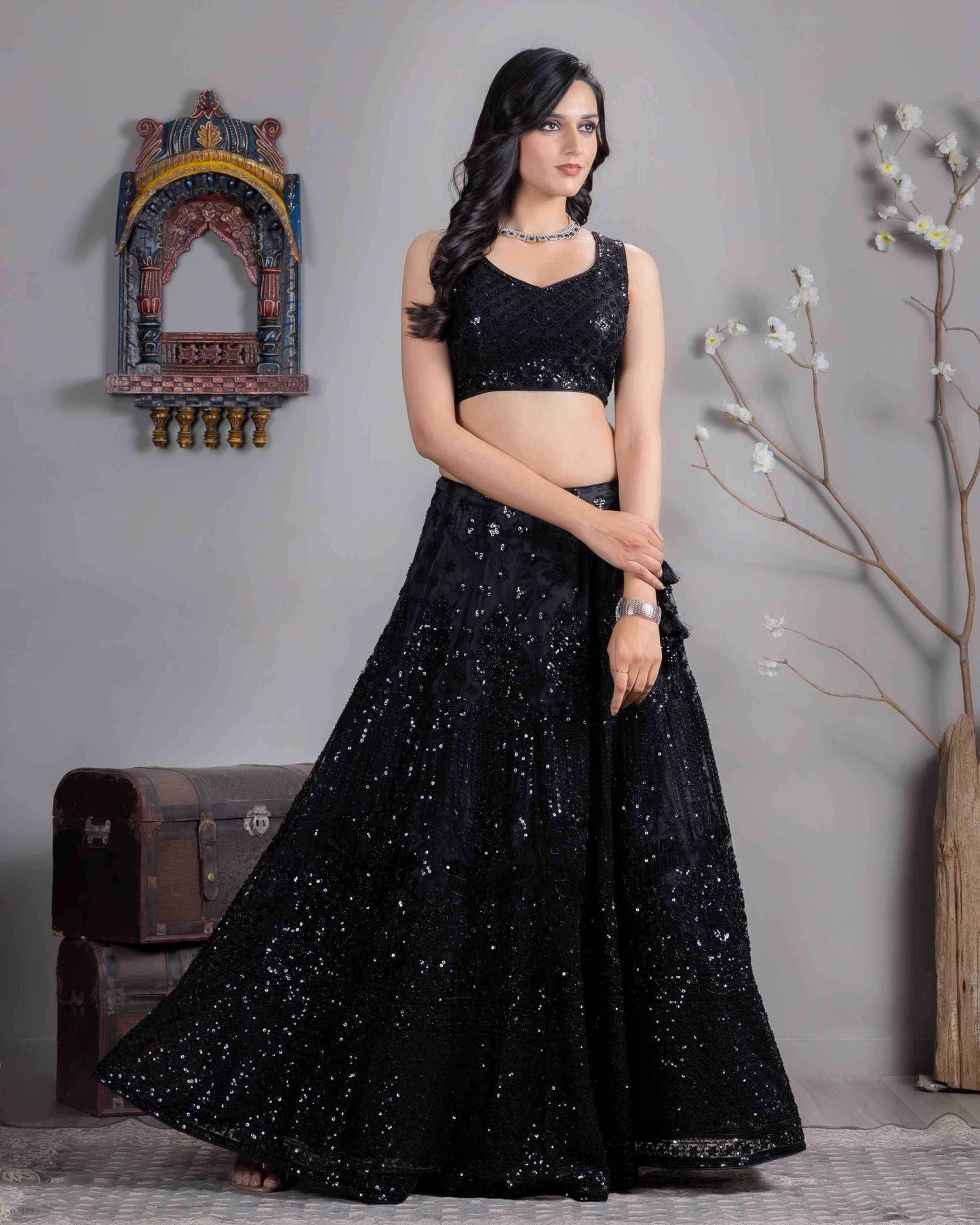 Elegant Satin Silk Sangeet Lehenga for Festive Occasions - MYLUXURY LANE ENTERPRISE