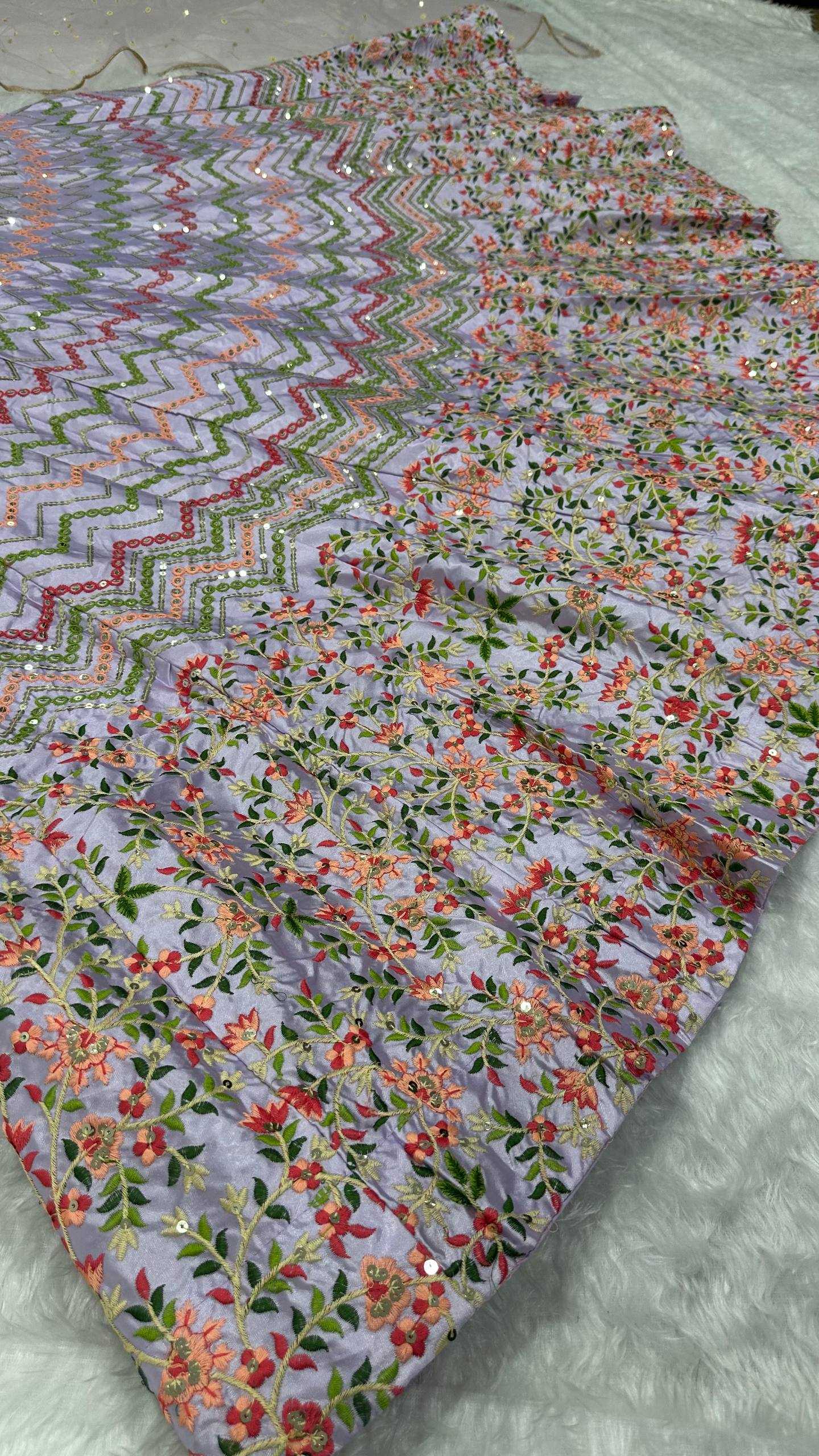 Satin Silk  Thread Work Sequins Lehenga