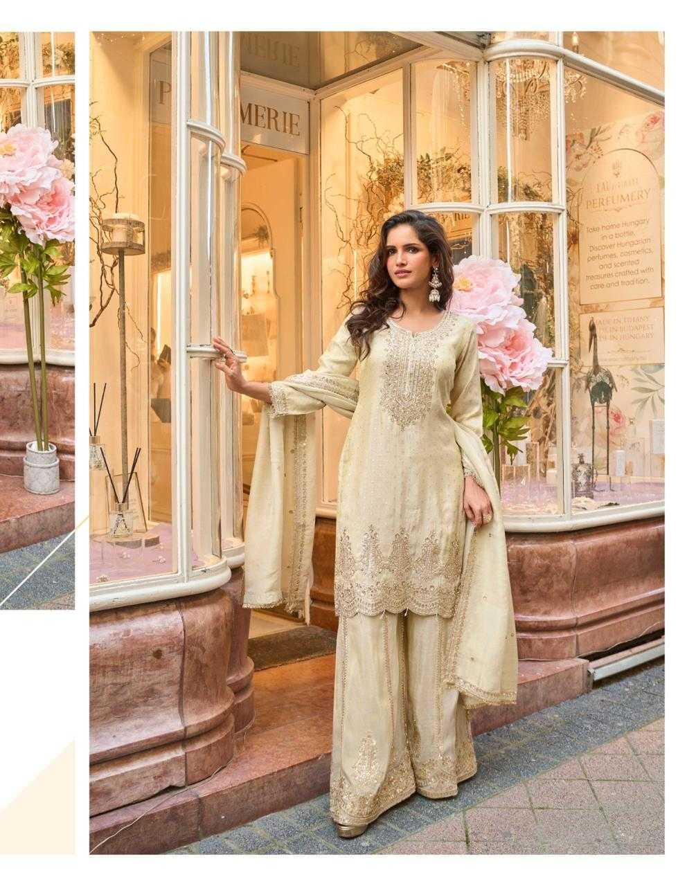 Shimmer silk Palazzo Ladies Silk Embroidered Suits - MYLUXURY LANE ENTERPRISE
