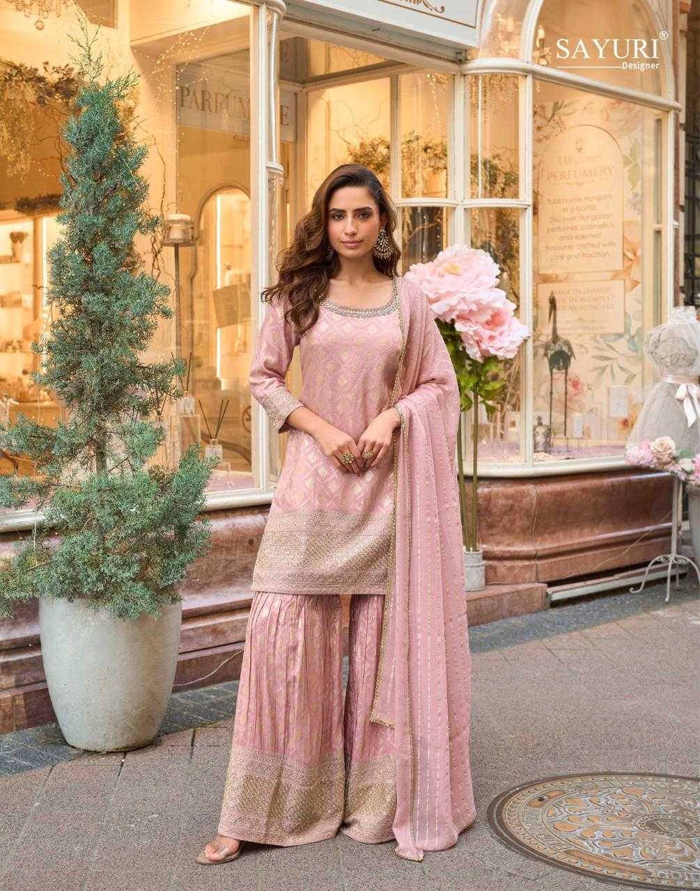 Shimmer silk  Palazzo Ladies Silk Embroidered Suits