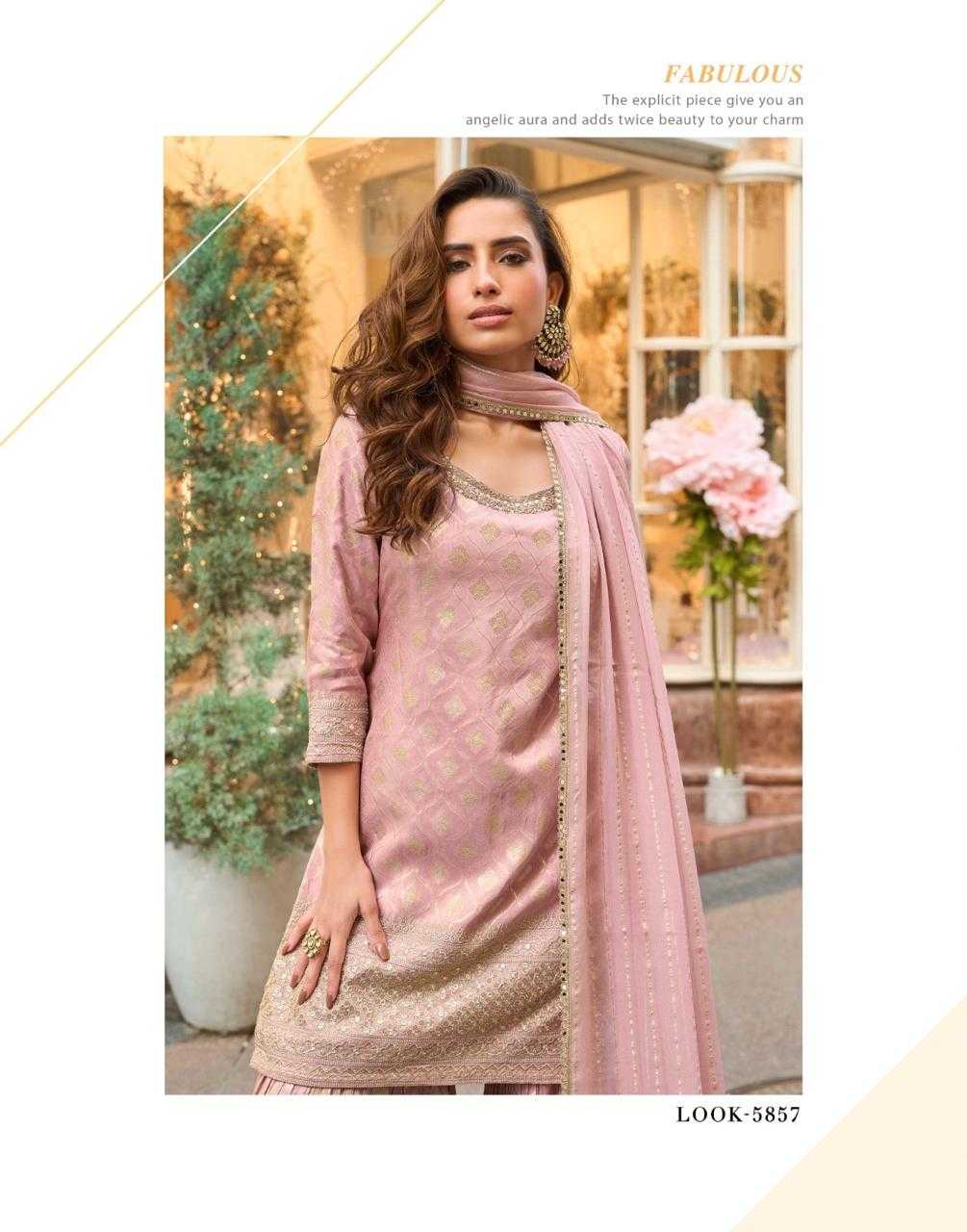 Shimmer silk  Palazzo Ladies Silk Embroidered Suits