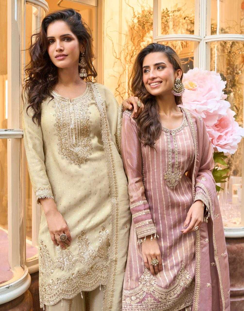 Shimmer silk  Palazzo Ladies Silk Embroidered Suits