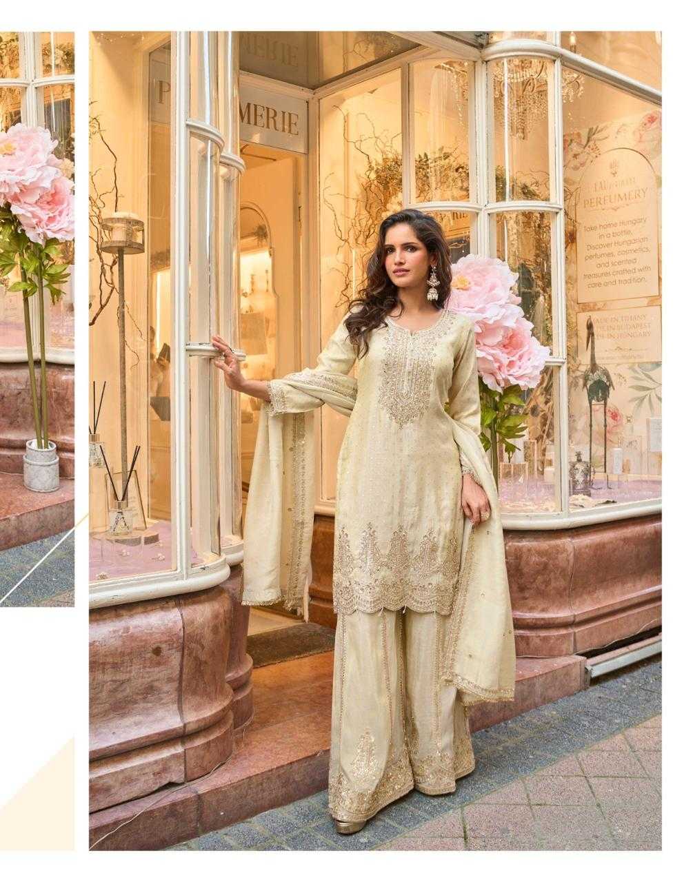 Shimmer silk  Palazzo Ladies Silk Embroidered Suits