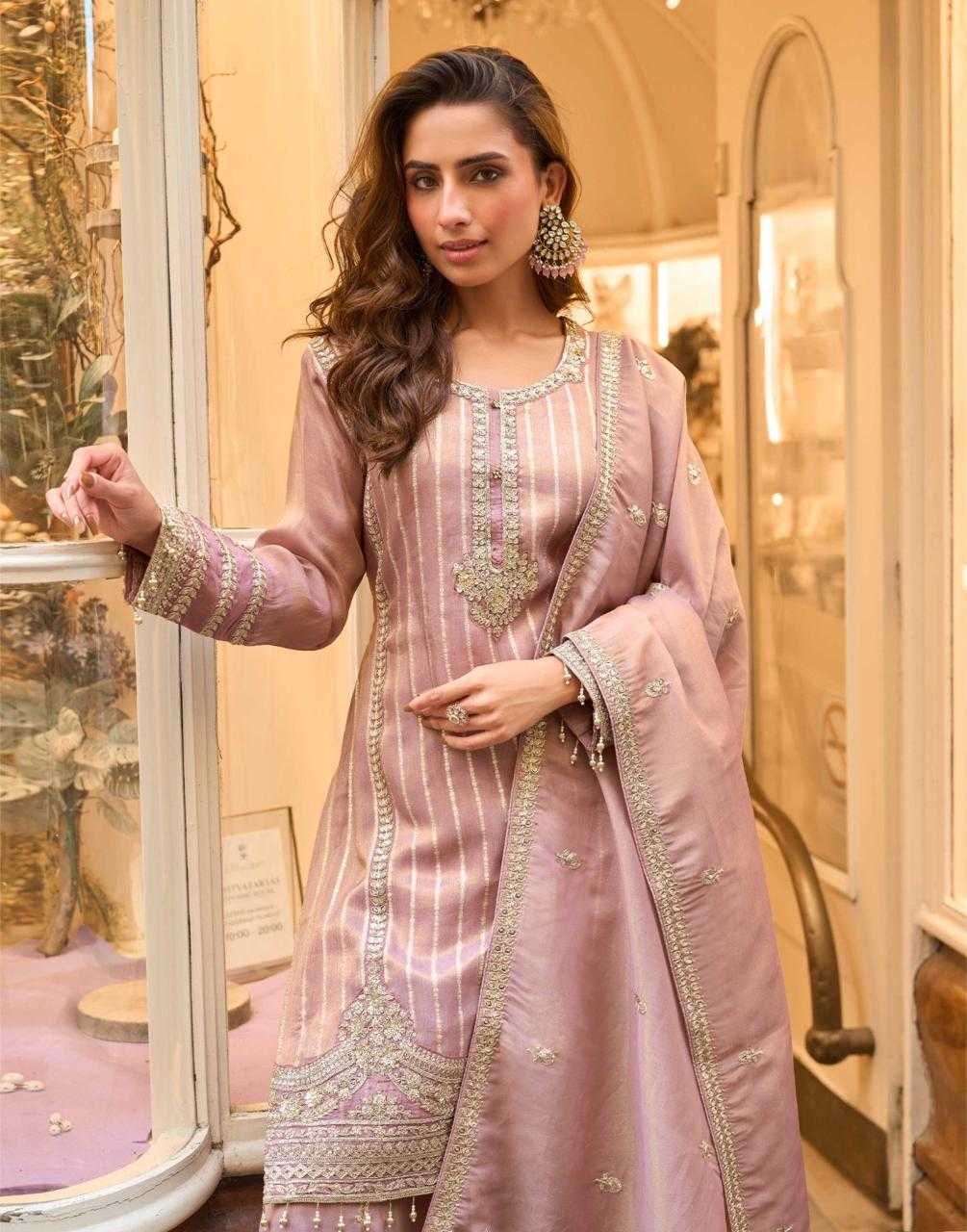 Shimmer silk  Palazzo Ladies Silk Embroidered Suits