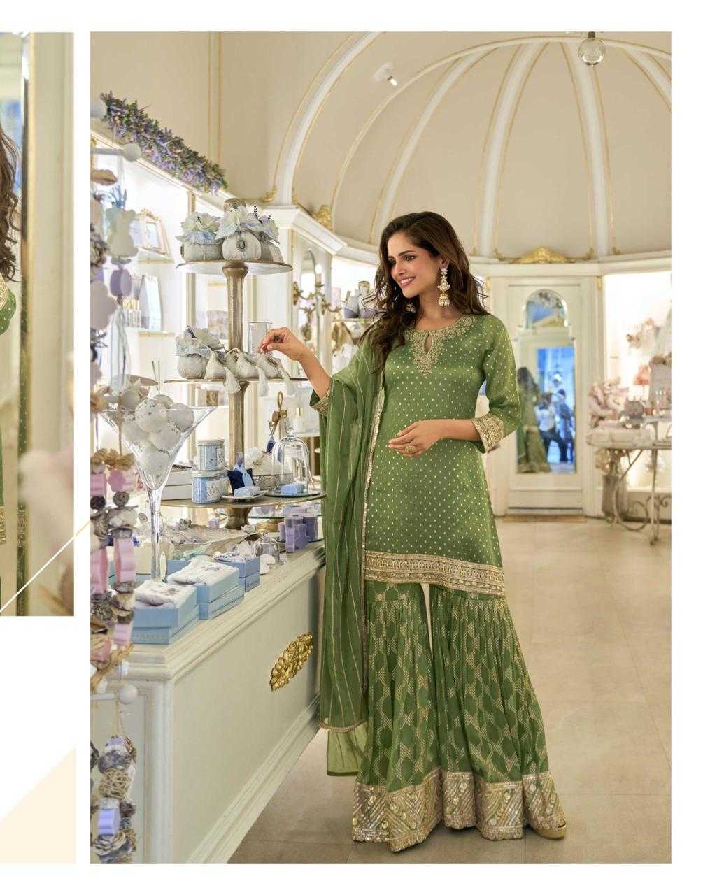 Shimmer silk  Palazzo Ladies Silk Embroidered Suits